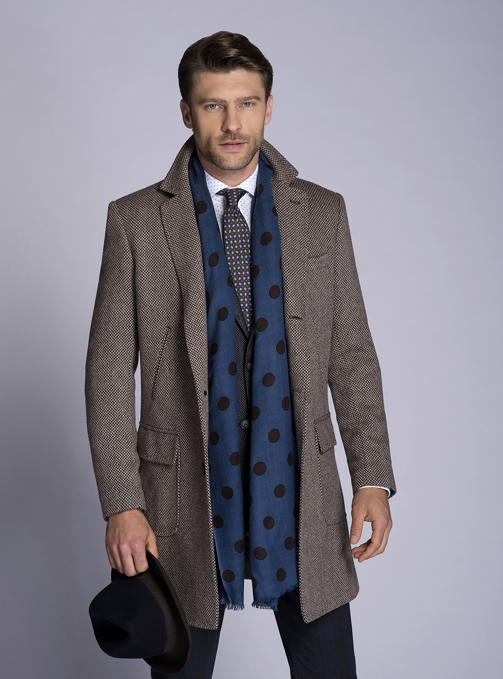 Sciarpa in lana a pois, AZUL MEDIO