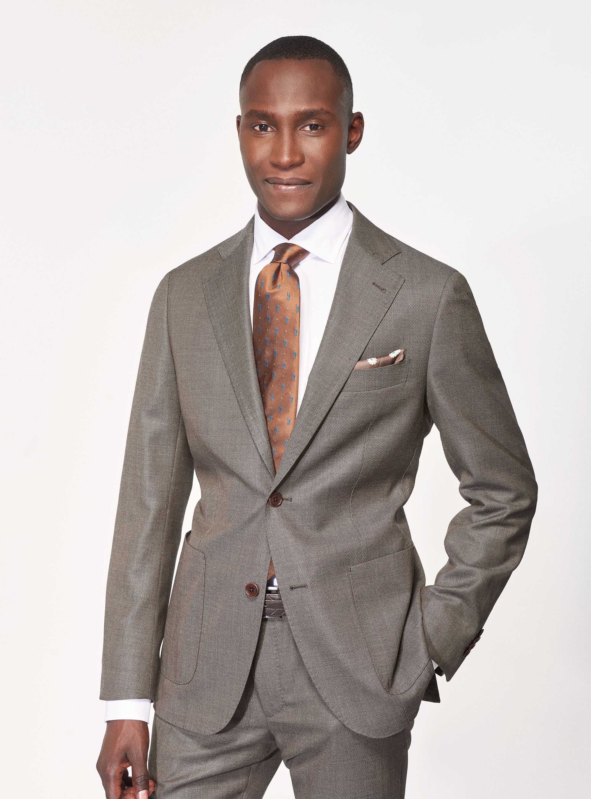 Giacca per abito in lana occhio di pernice superfine 110's Vitale Barberis Canonico, MARRONE