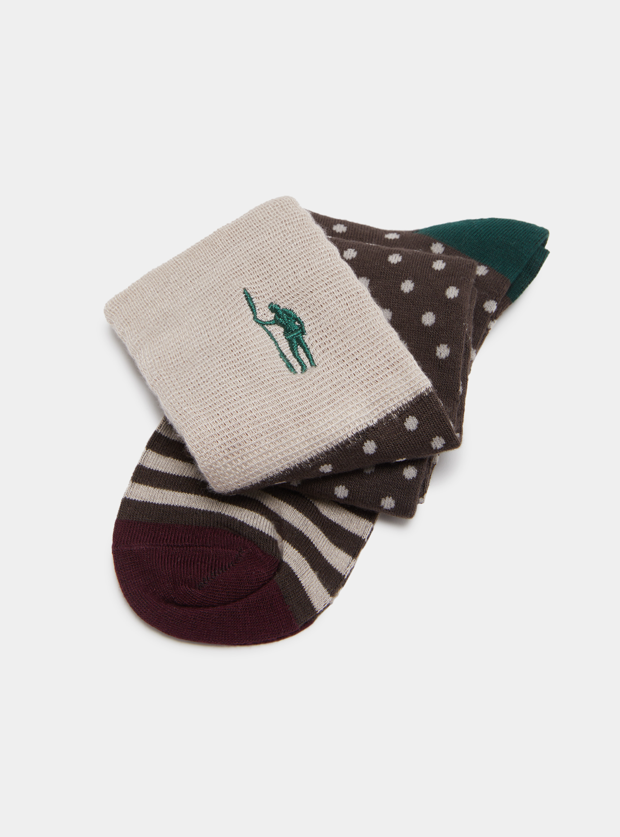 Long socks with polka dots and stripes, BROWN