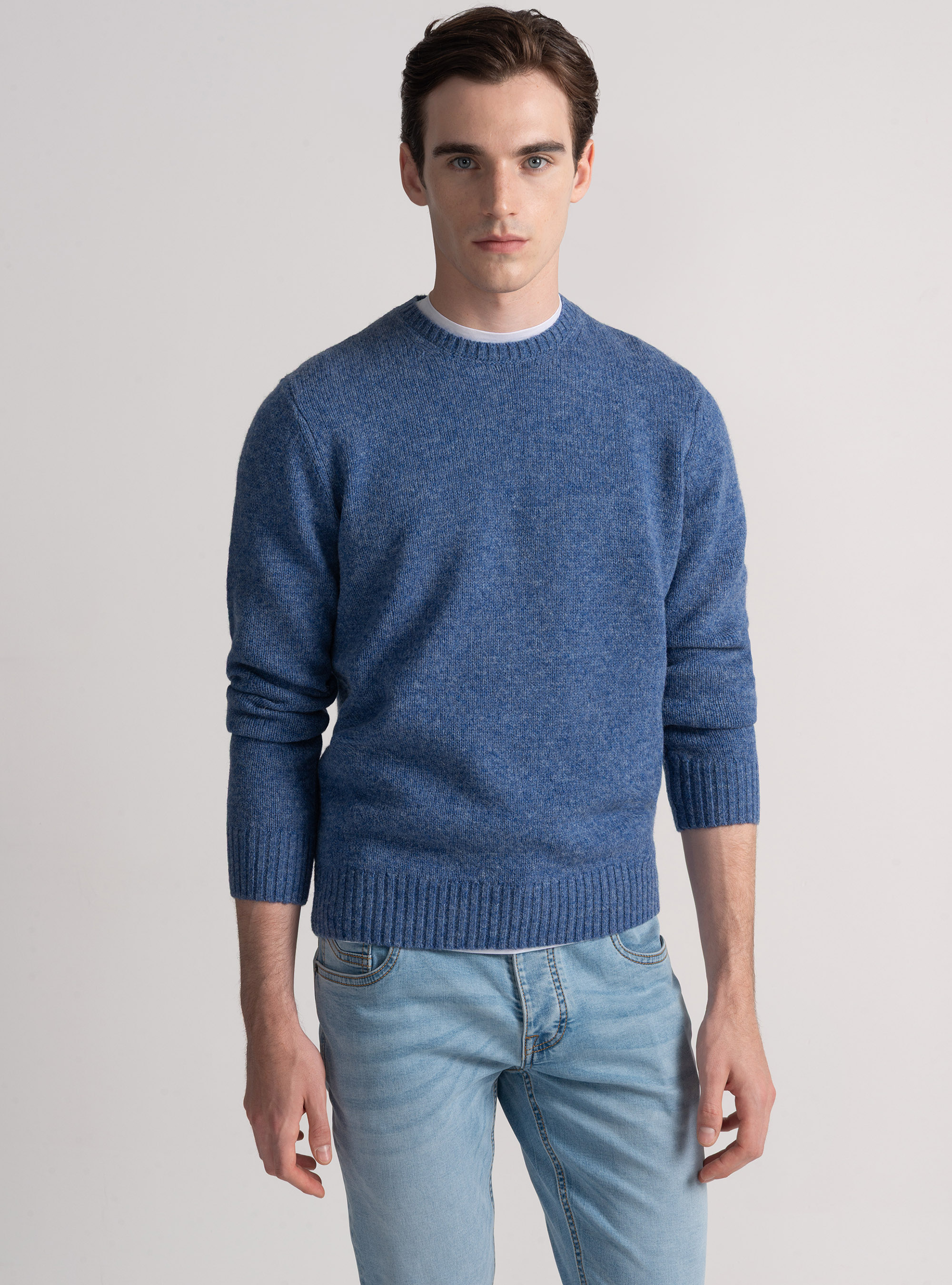 Punto de lana Shetland con cuello redondo, 0243C DENIM