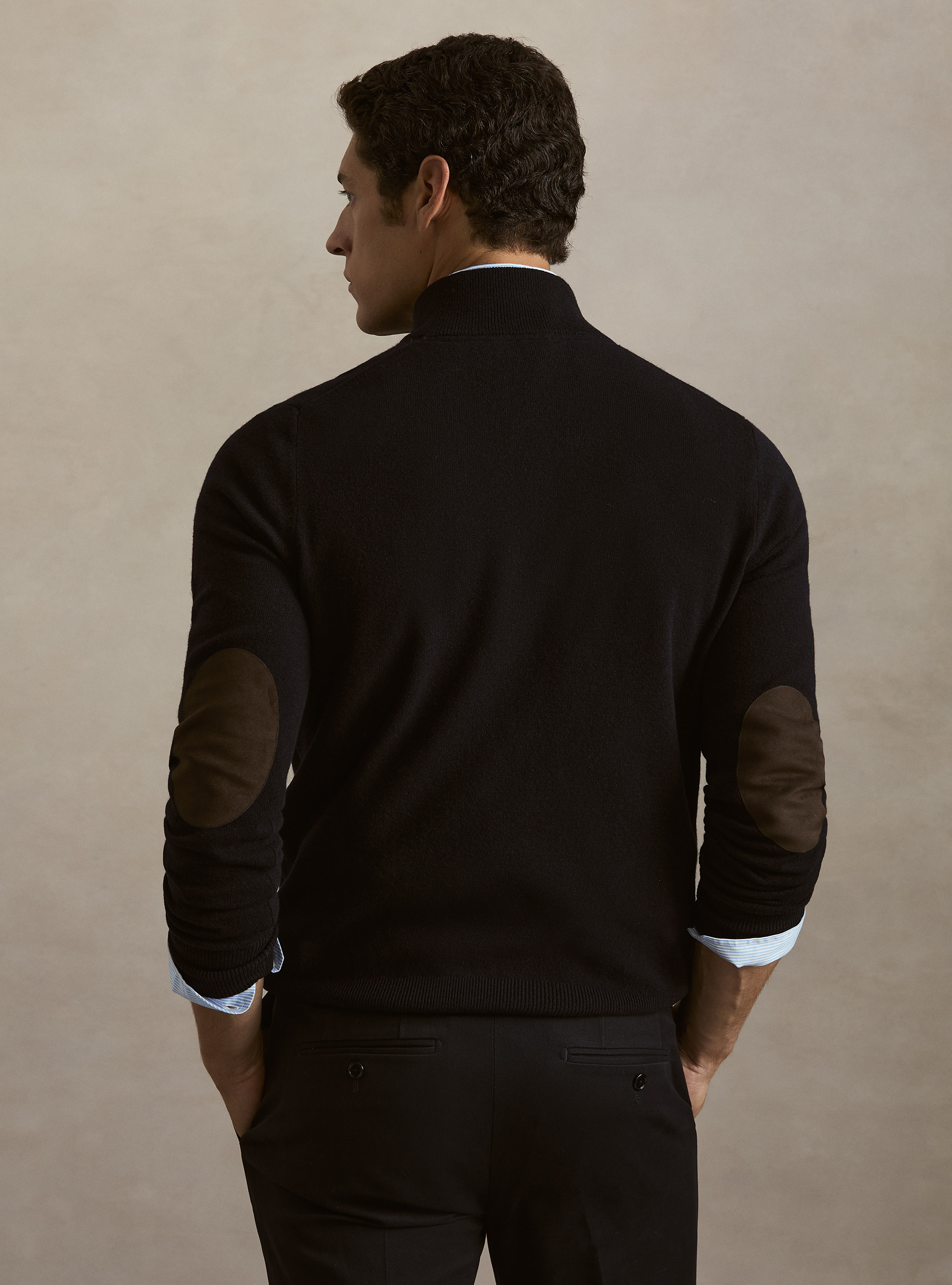 Half-zip lambswool and cashmere sweater, NAVY BLUE