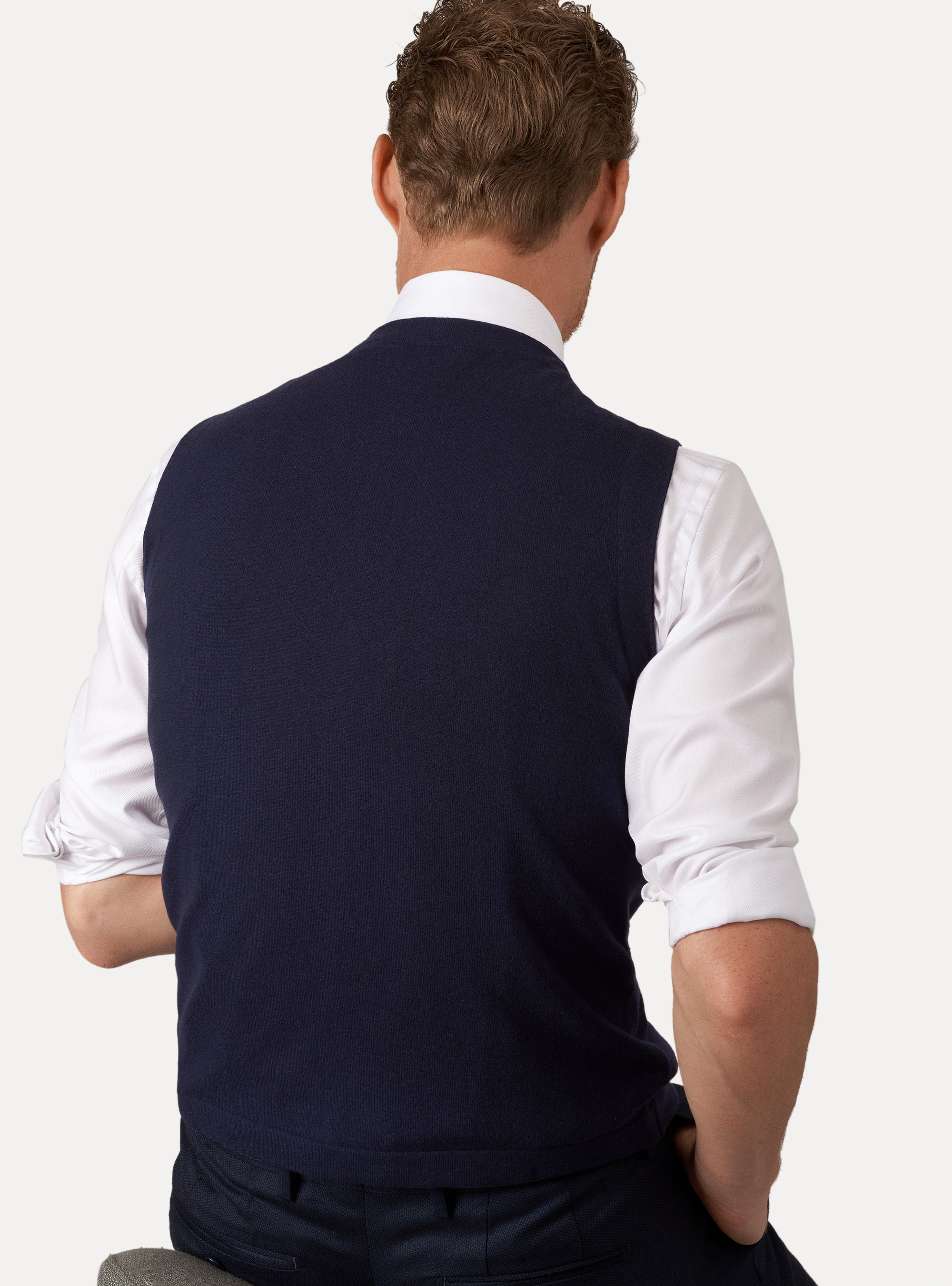 Gilet doppiopetto in cotone seta e cashmere, BLU NAVY