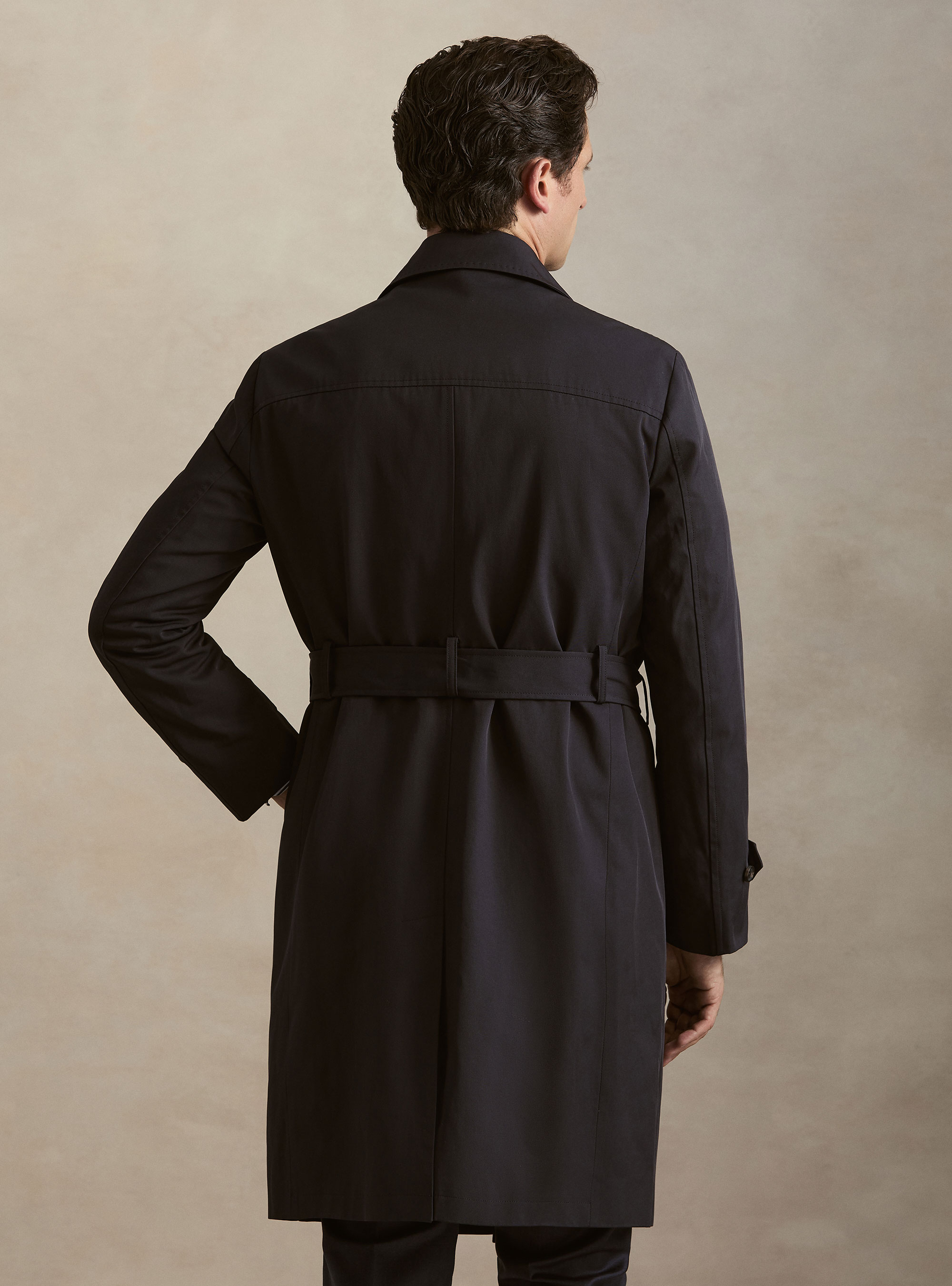 Double-breasted cotton blend trench coat, NAVY BLUE