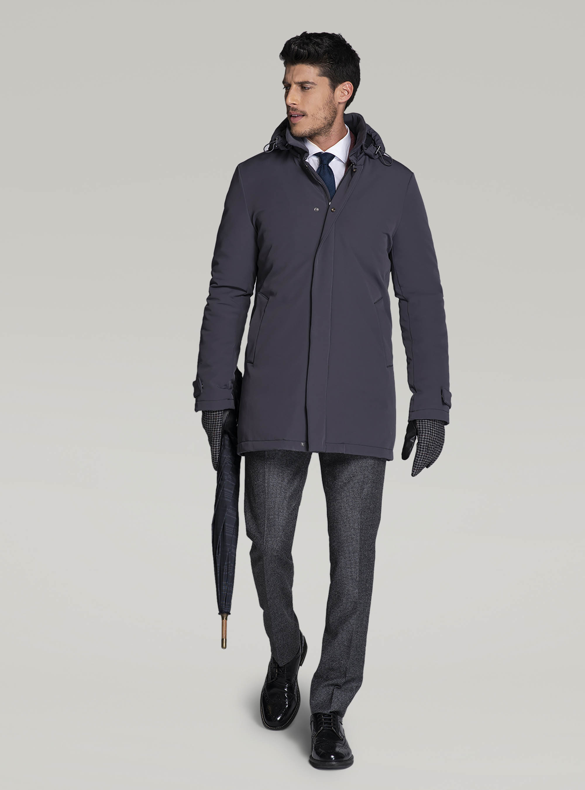 Giubbotto tecnico con cappuccio, GRIGIO CHIARO MELANGE