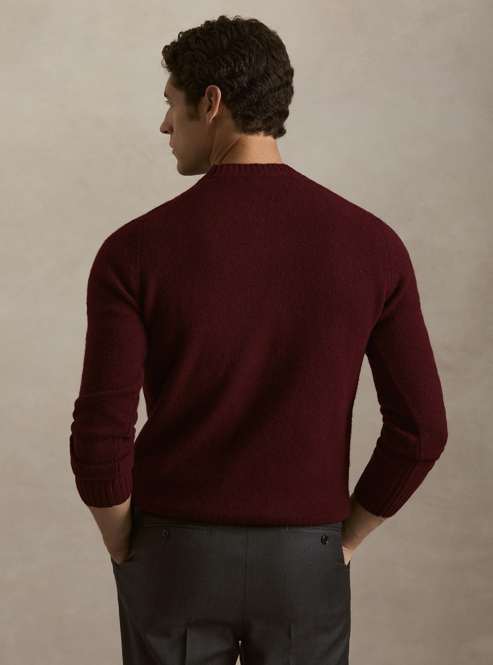 Pure Shetland wool crewneck sweater, BORDEAUX