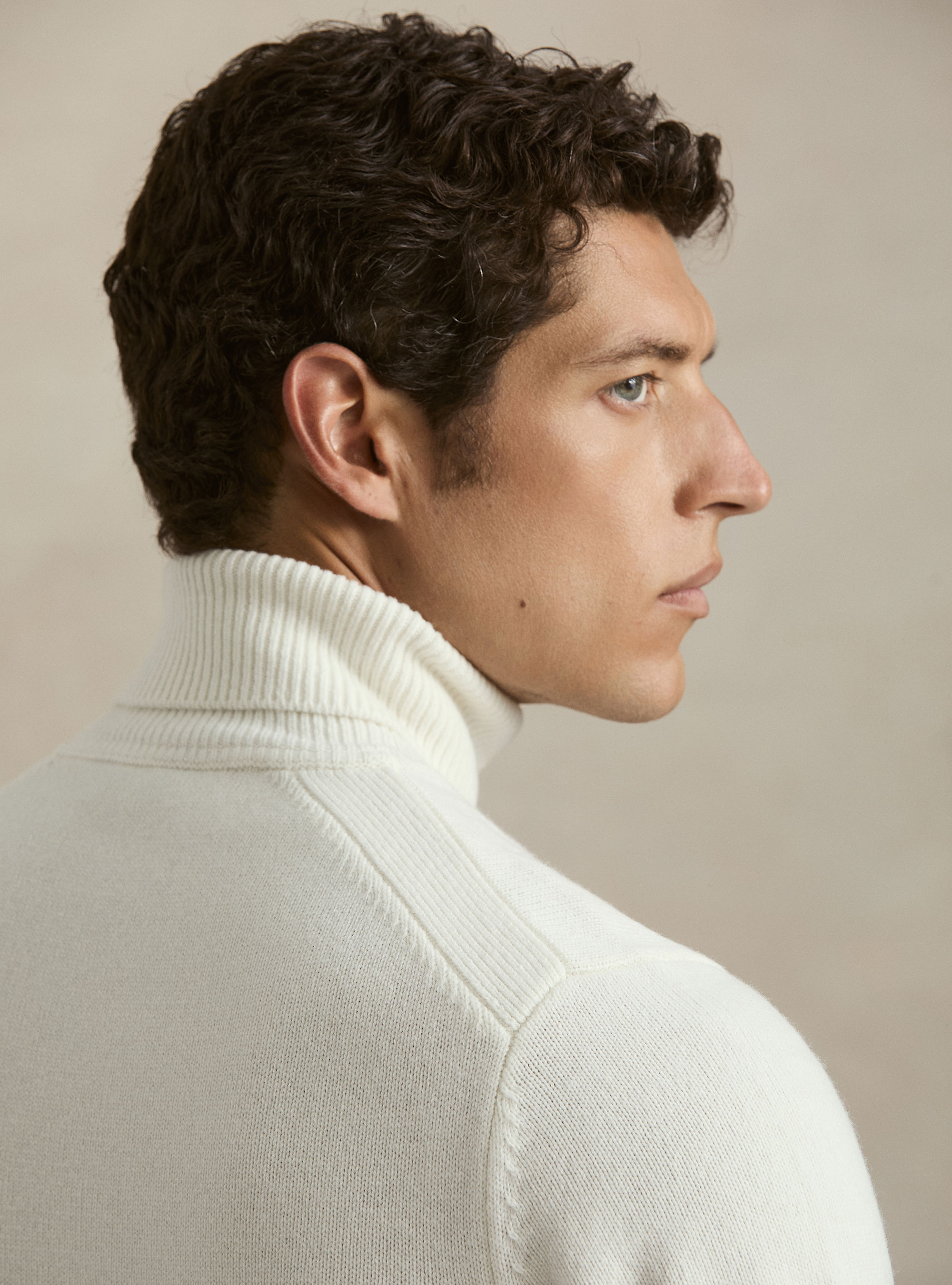 Punto de cuello alto en lana merino, BLANCO
