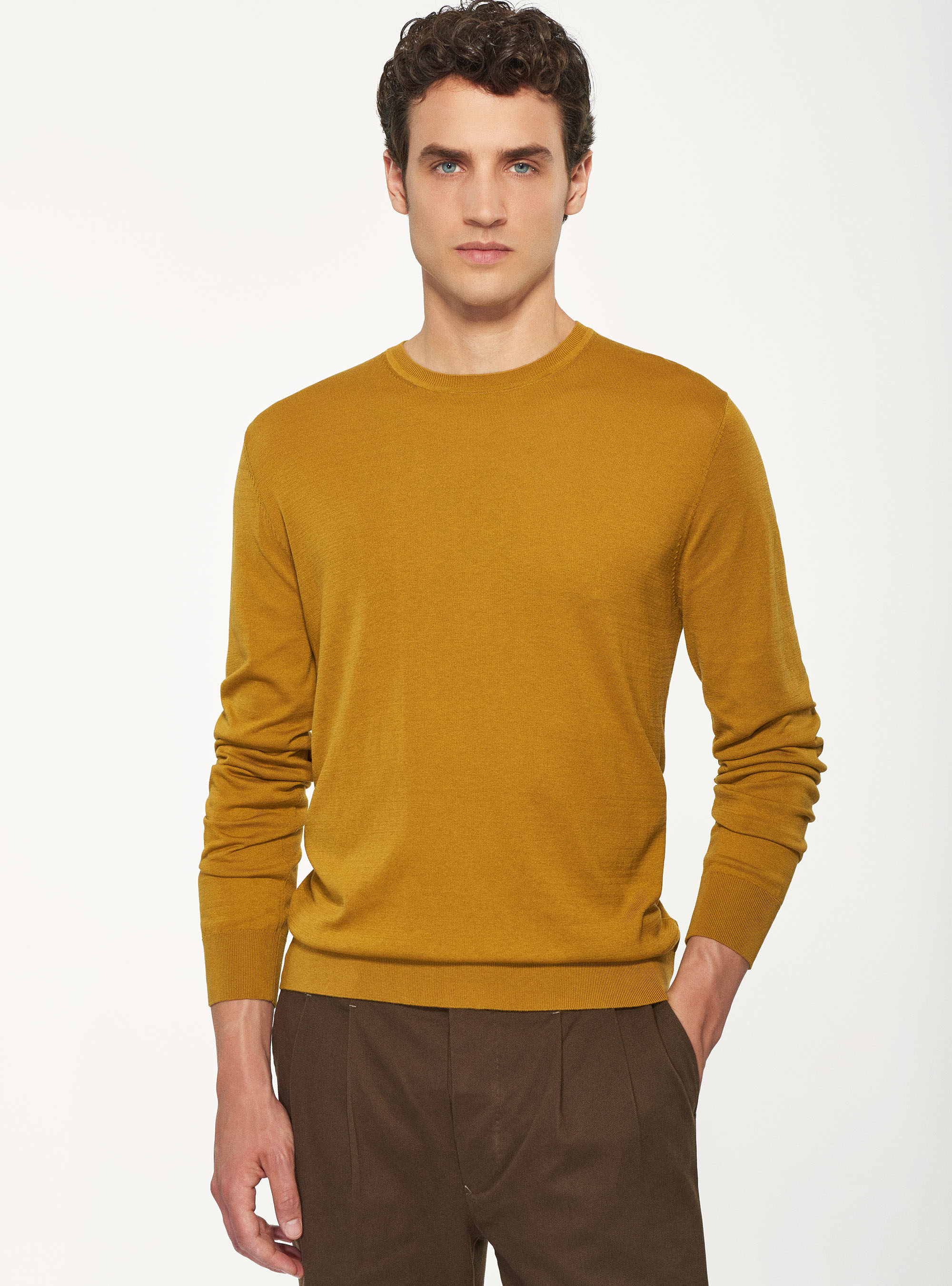 Maglia girocollo in seta cotone, SENAPE 0715C