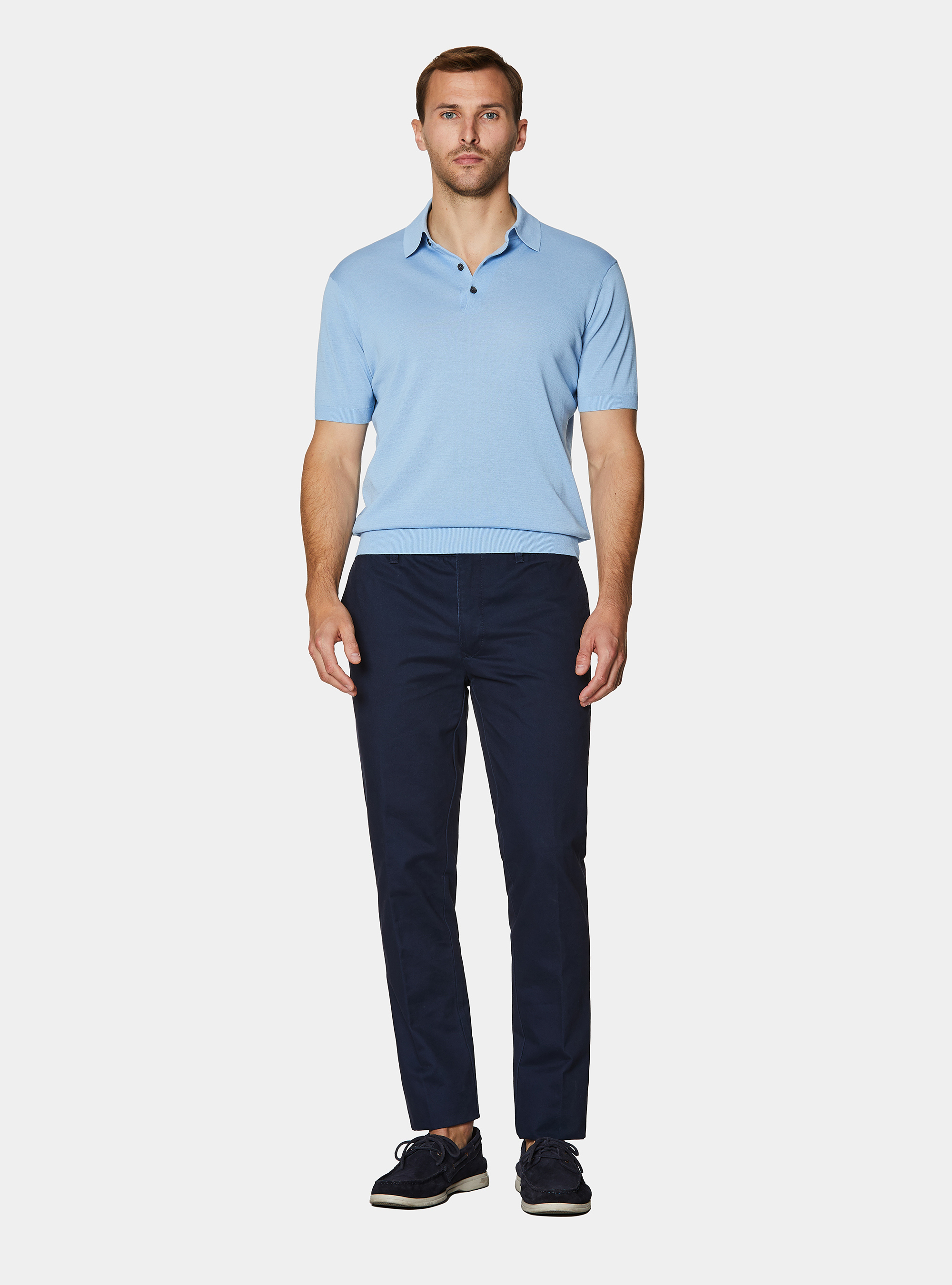 Cotton and silk polo shirt, 0266C AZZURRO