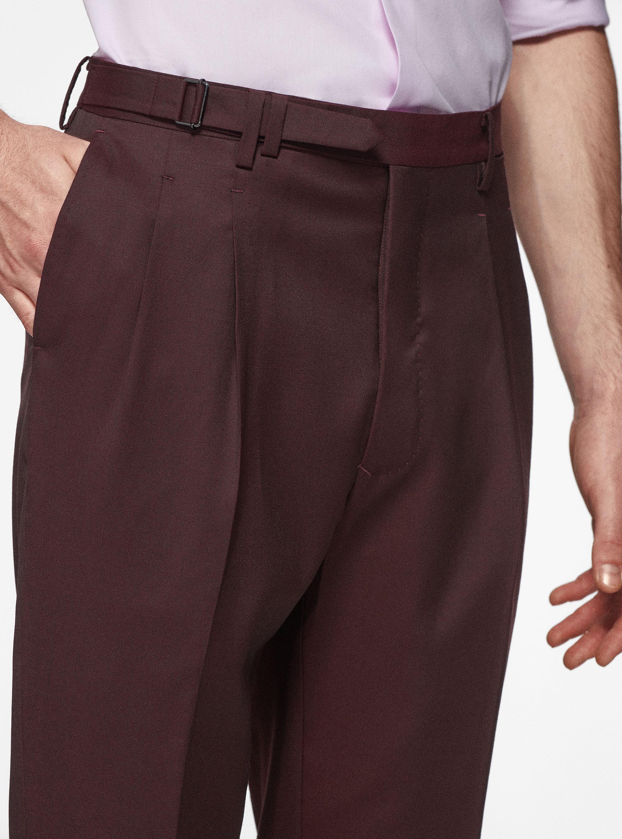 Pantalón doble pinza de pura lana Reda, BURDEOS