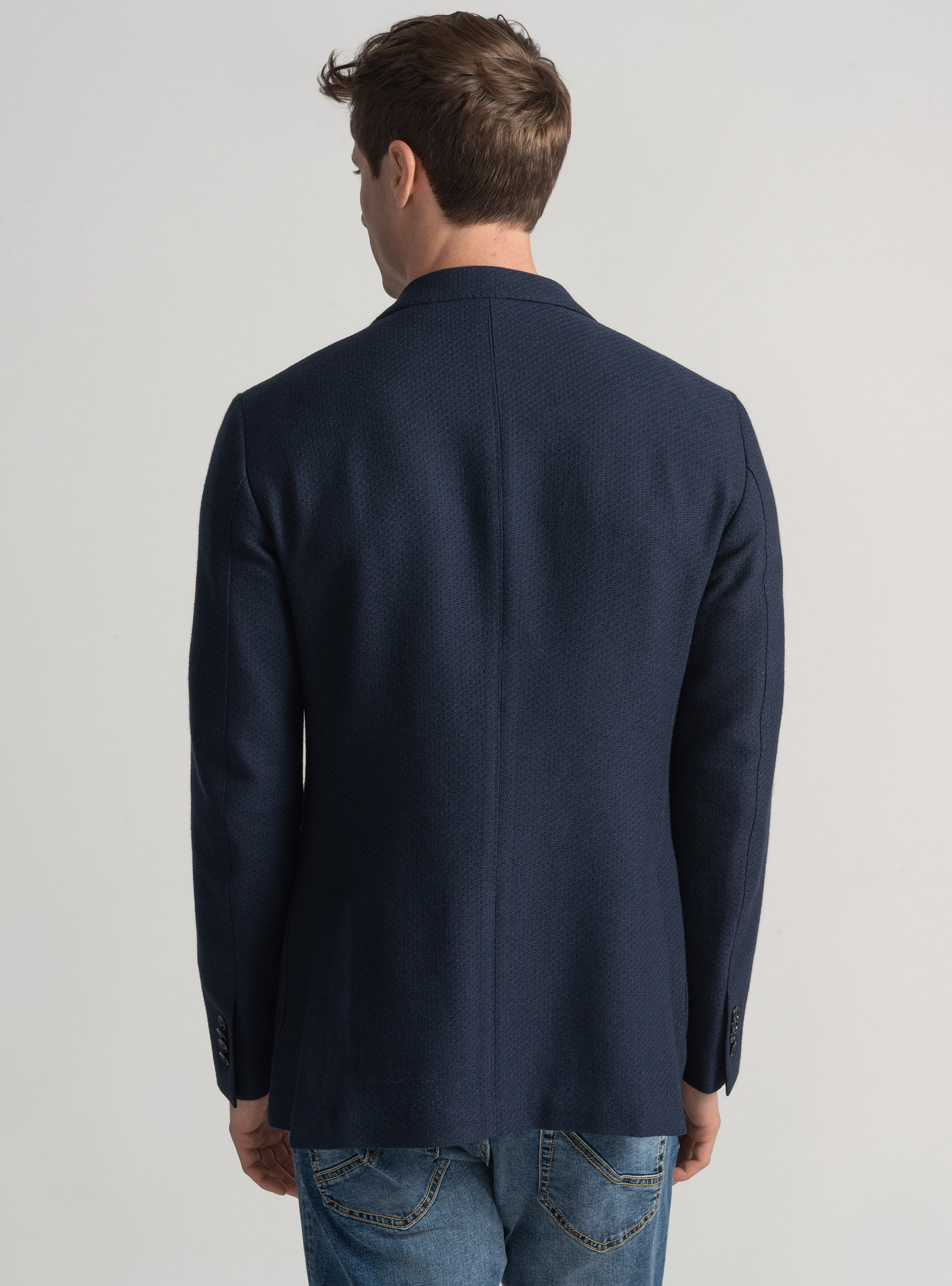 Giacca giro inglese in lana e cotone, BLU NAVY