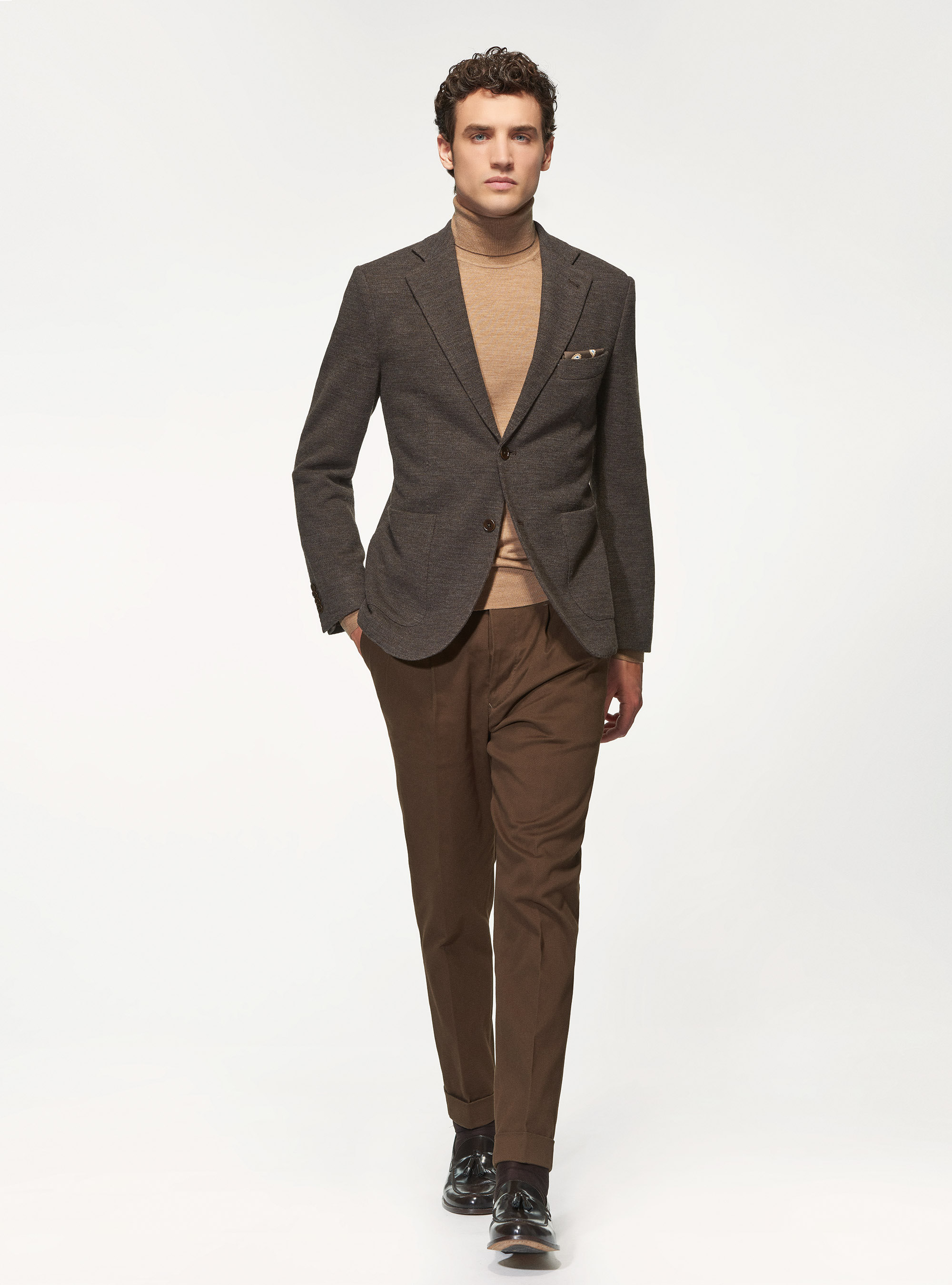 Giacca sfoderata in jersey di lana e cotone, MARRONE