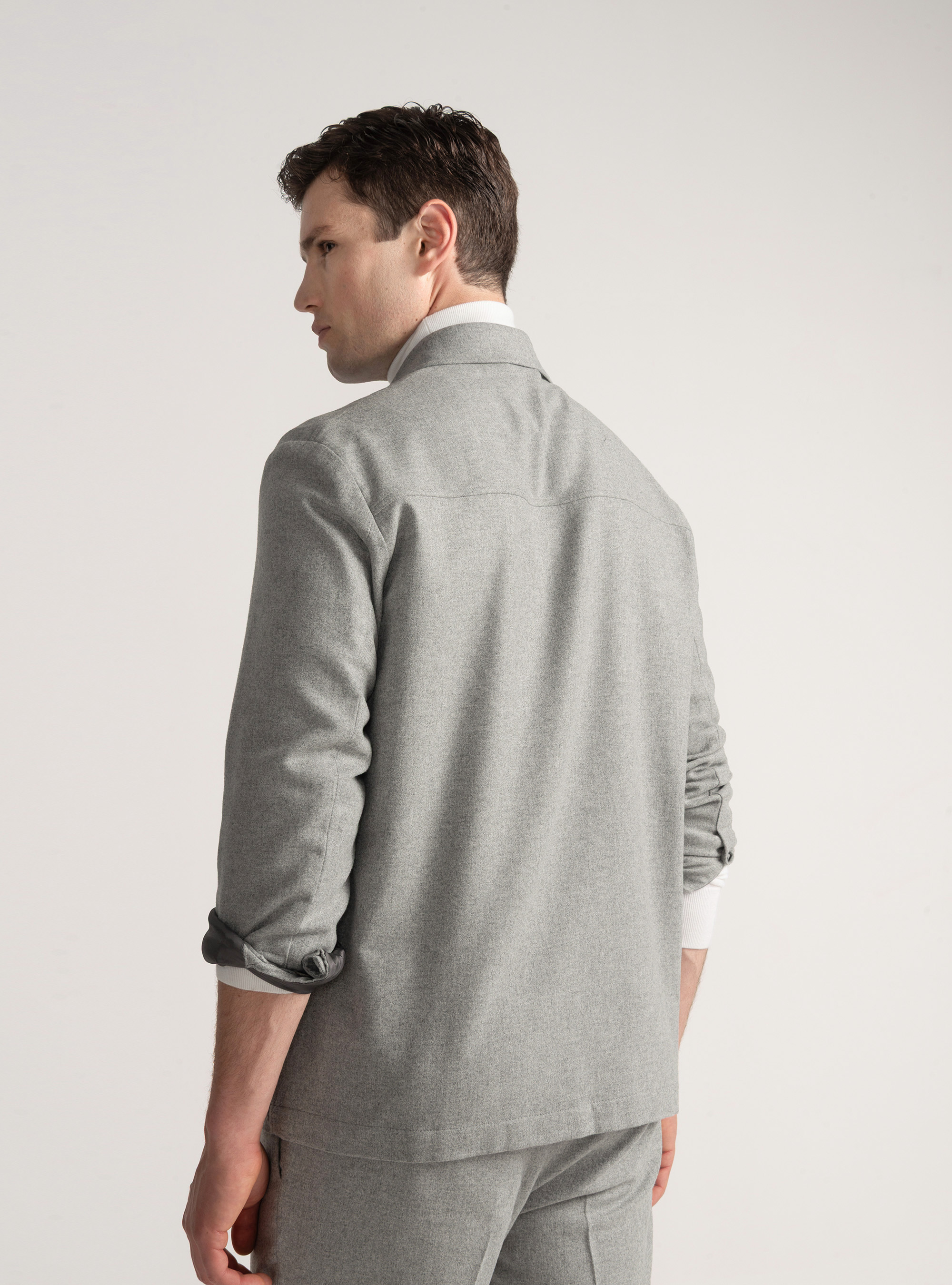 Giacca camicia leggera in misto lana, GRIGIO CHIARO