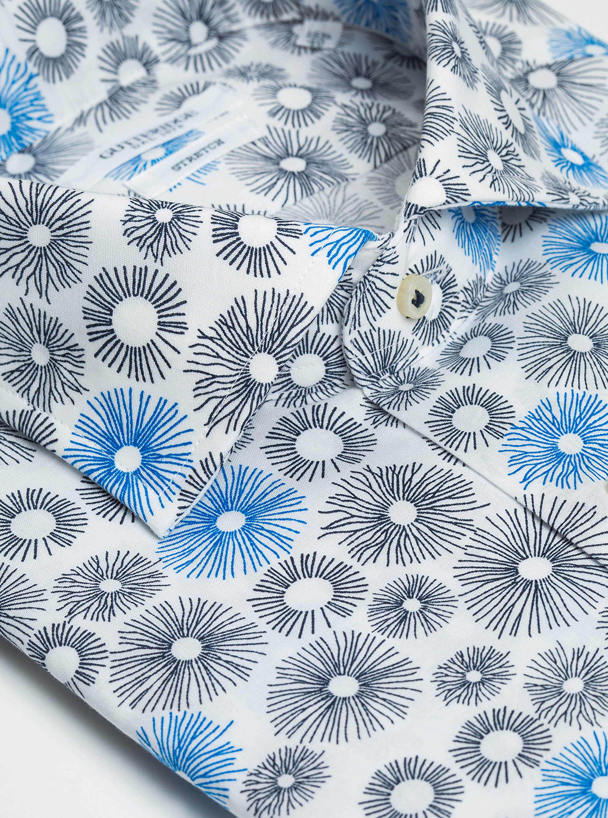 Camicia con collo francese stretch stampata, WHITE