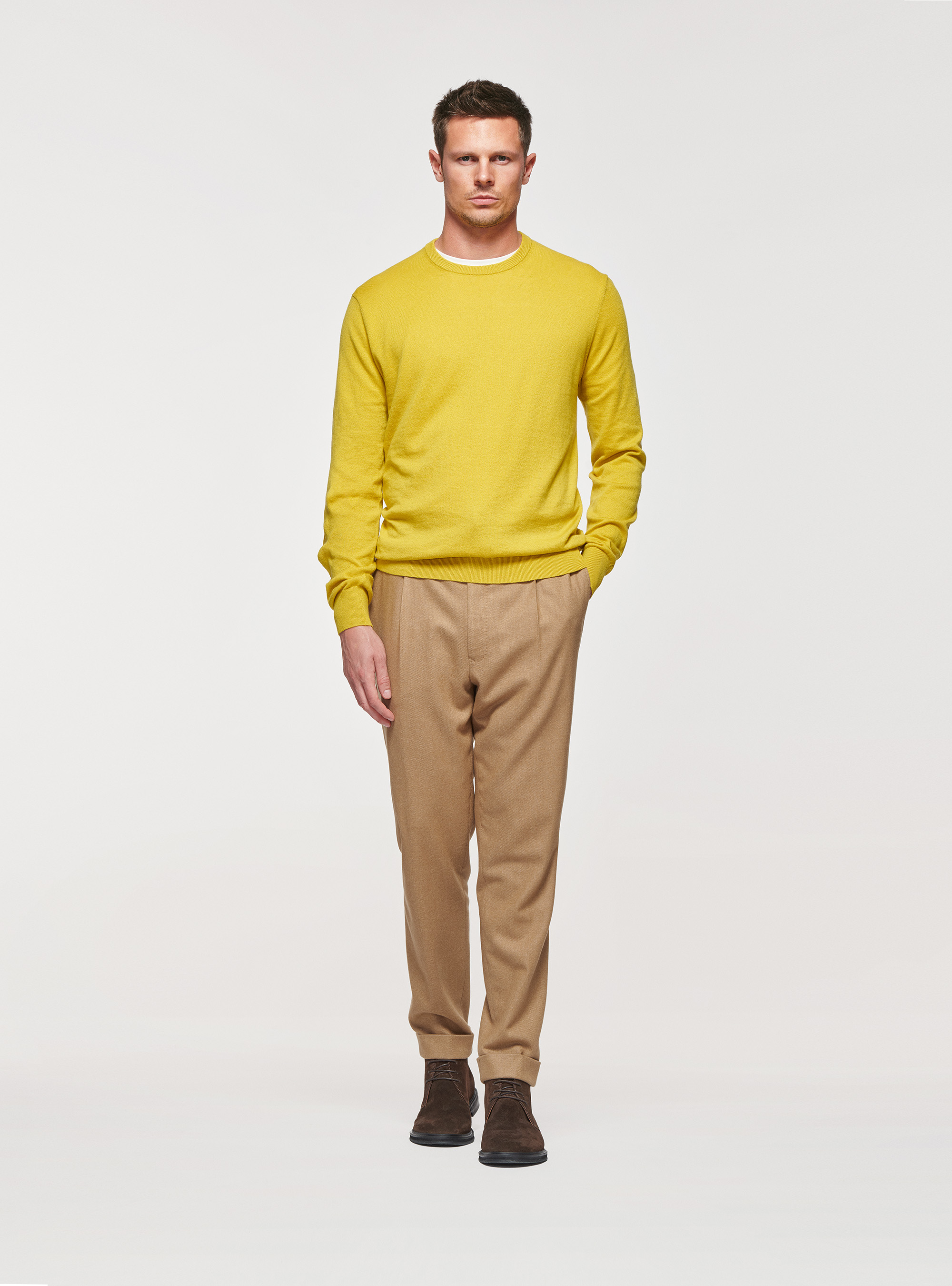 Maglia girocollo in cotone seta e cashmere, 0711C OCRA