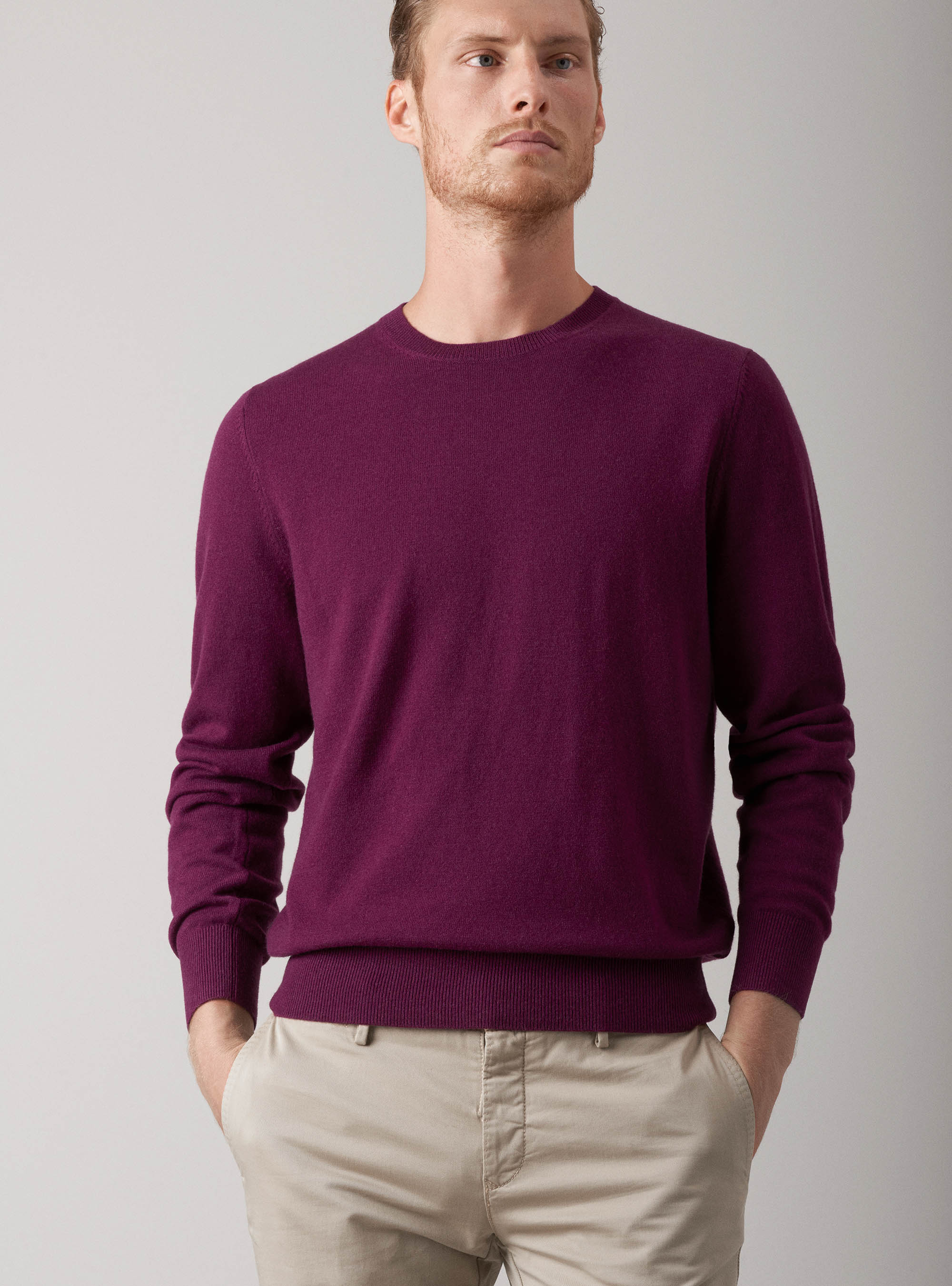 Maglia girocollo in lana lambswool e cashmere, VIOLA CHIARO