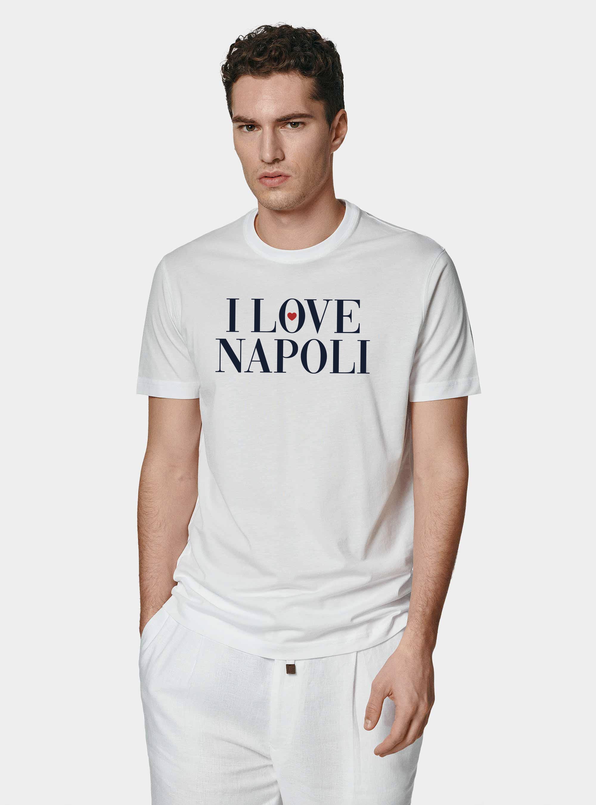 Supima cotton T-shirt with Love Napoli print, WHITE