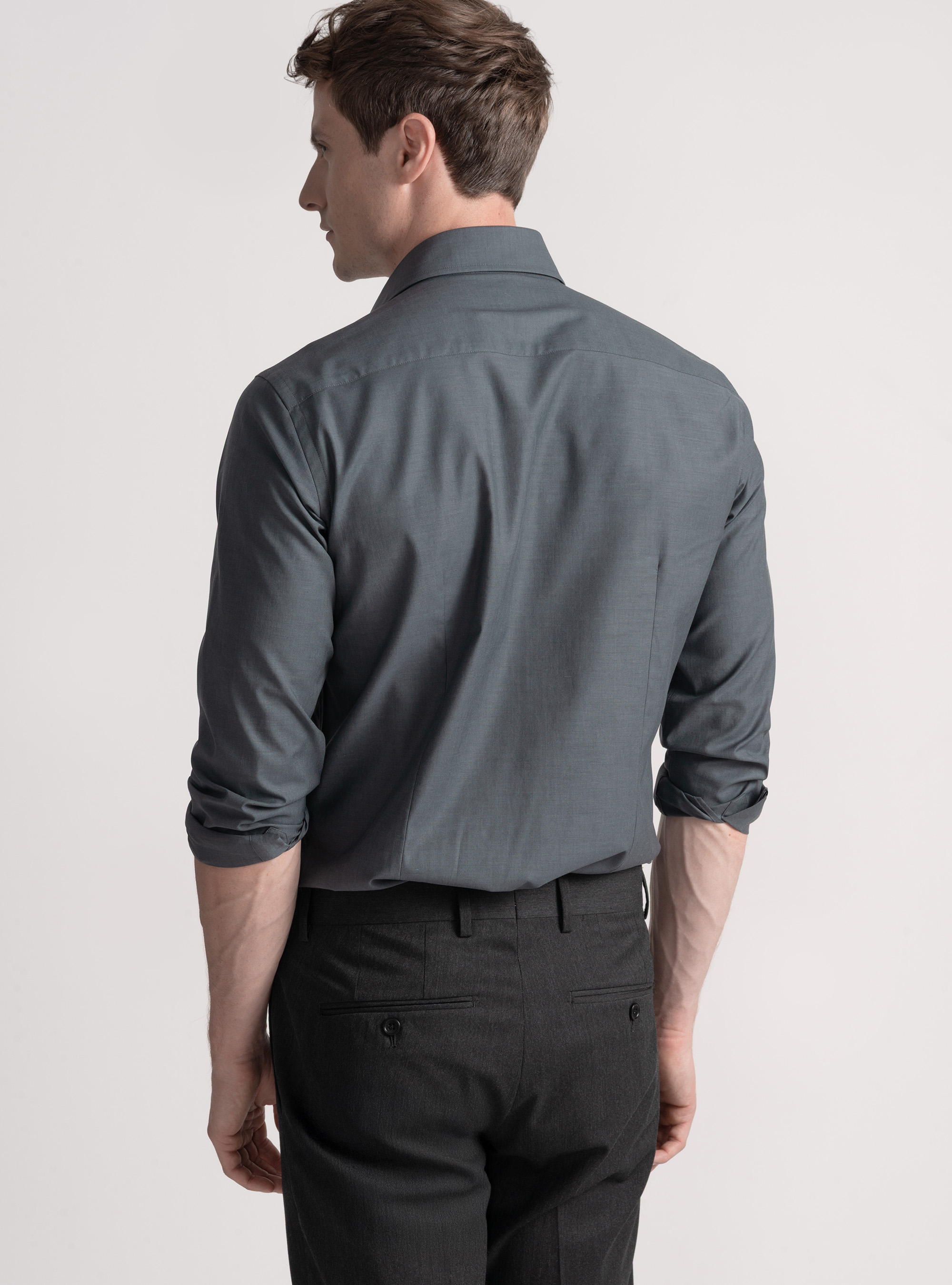 Cotton poplin stretch shirt, GREY