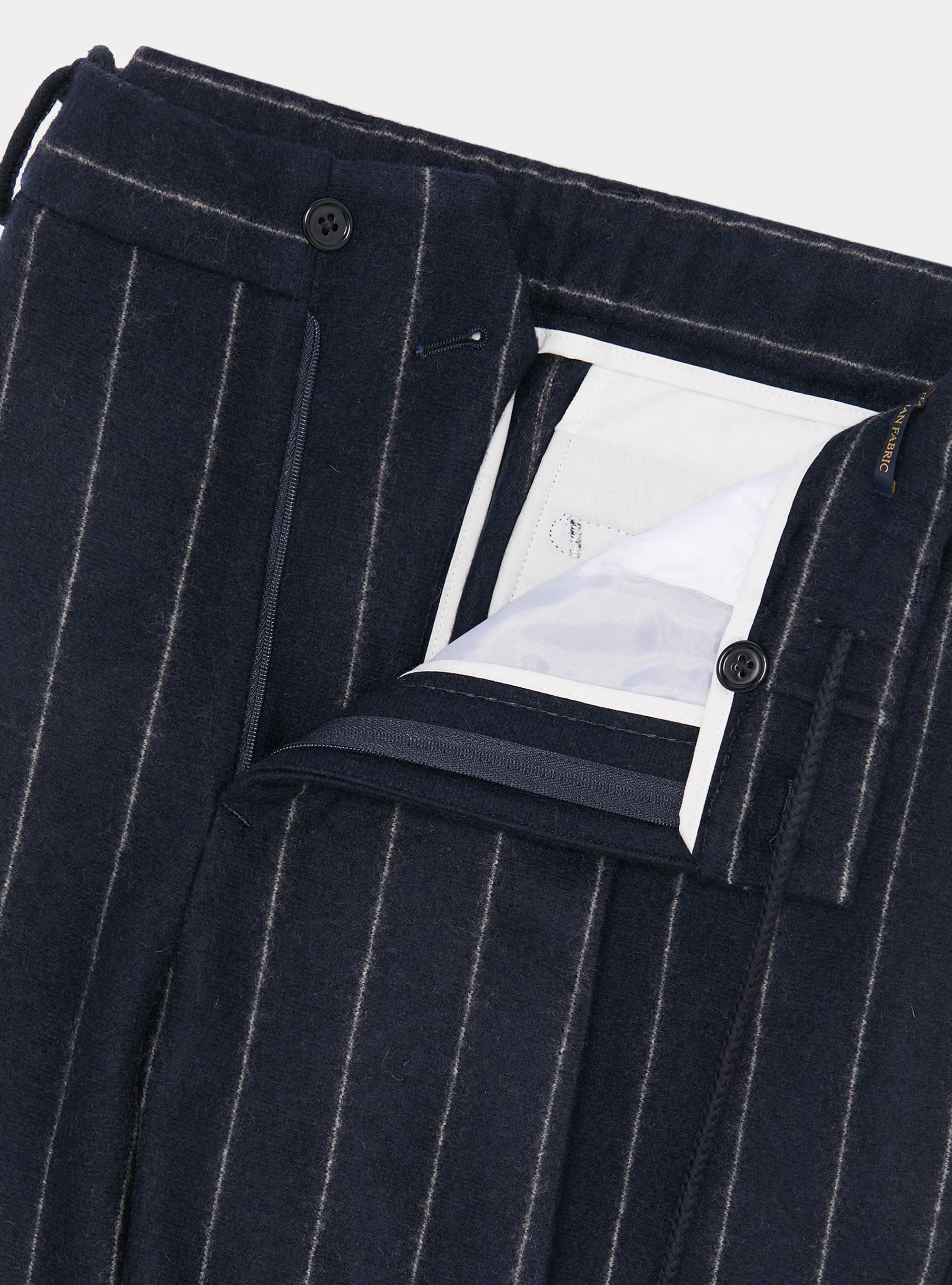 Pantalon de costume à double boutonnage en jersey à rayures, BLEU MARINE