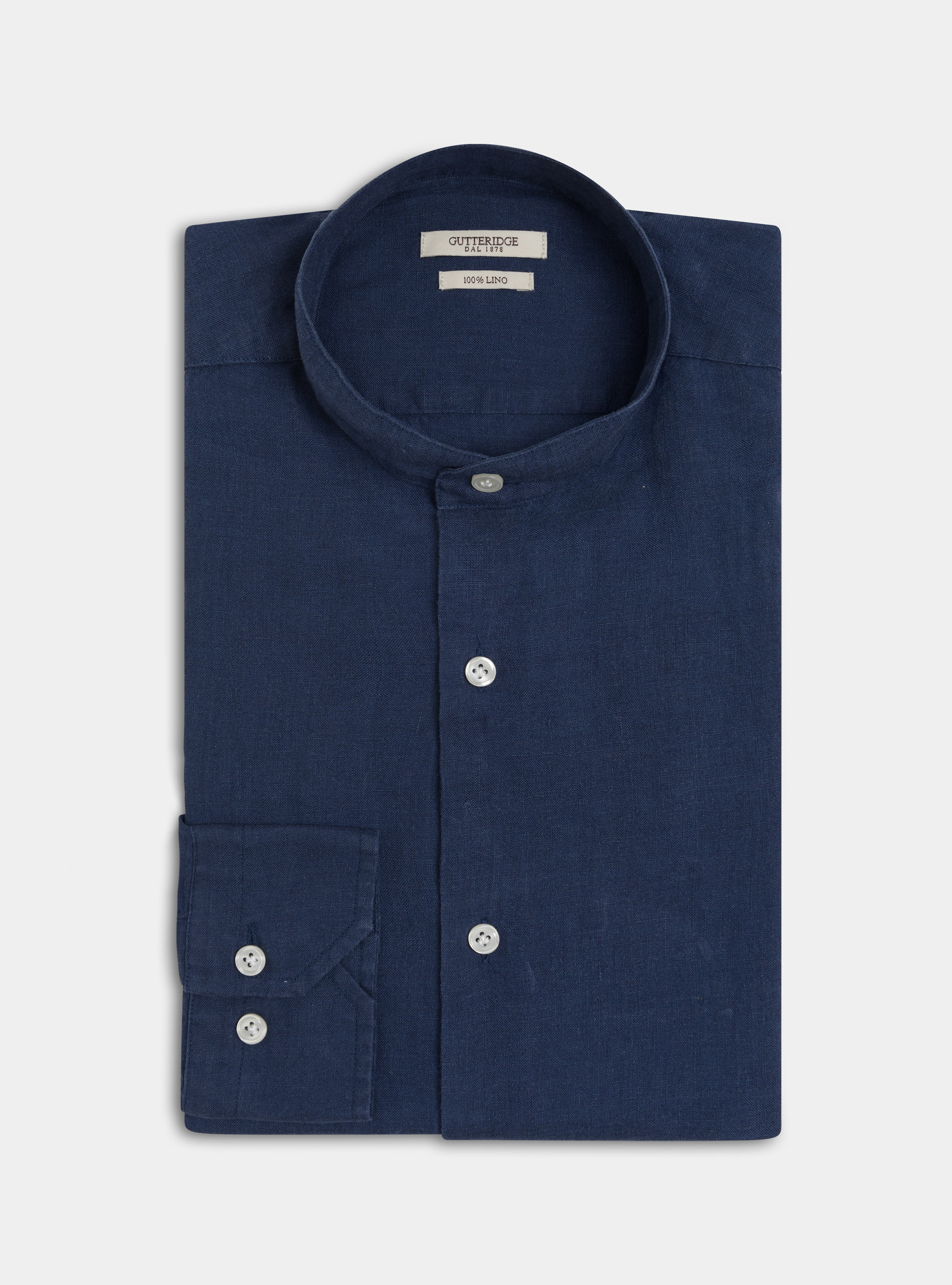 Camicia coreana in puro lino, BLU NAVY