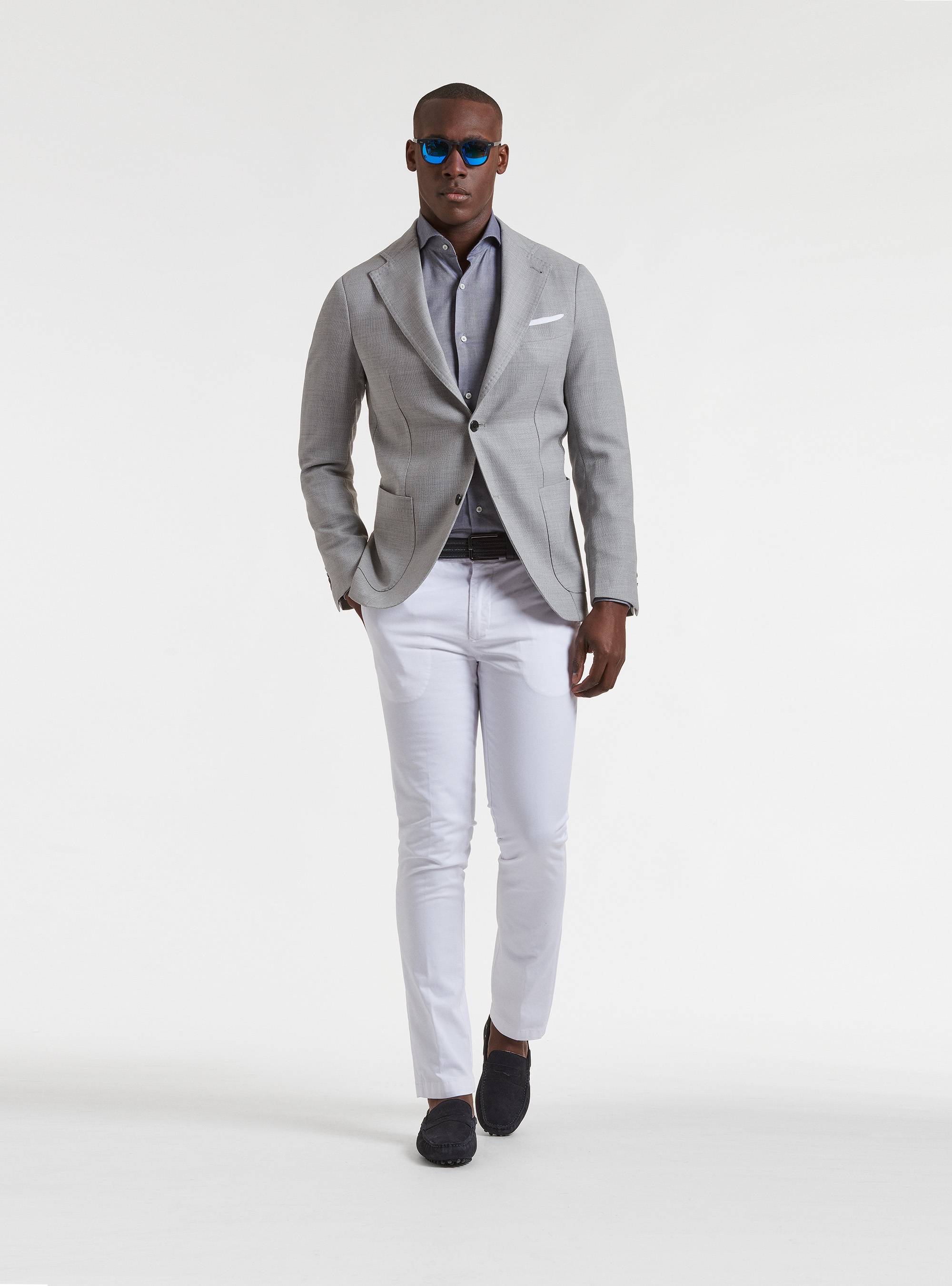 Giacca in pura lana hopsack, GRIGIO CHIARO