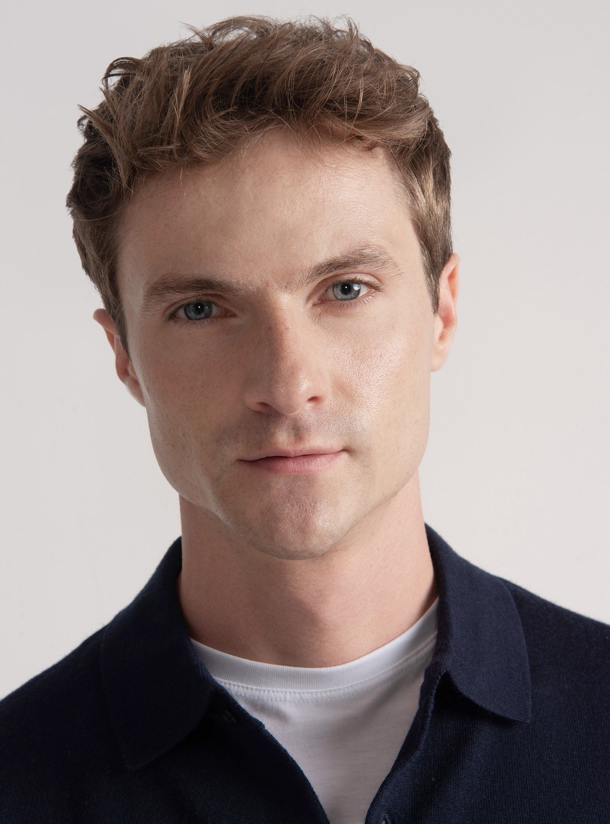 Polo camicia in maglia lana merino extrafine, BLU NAVY