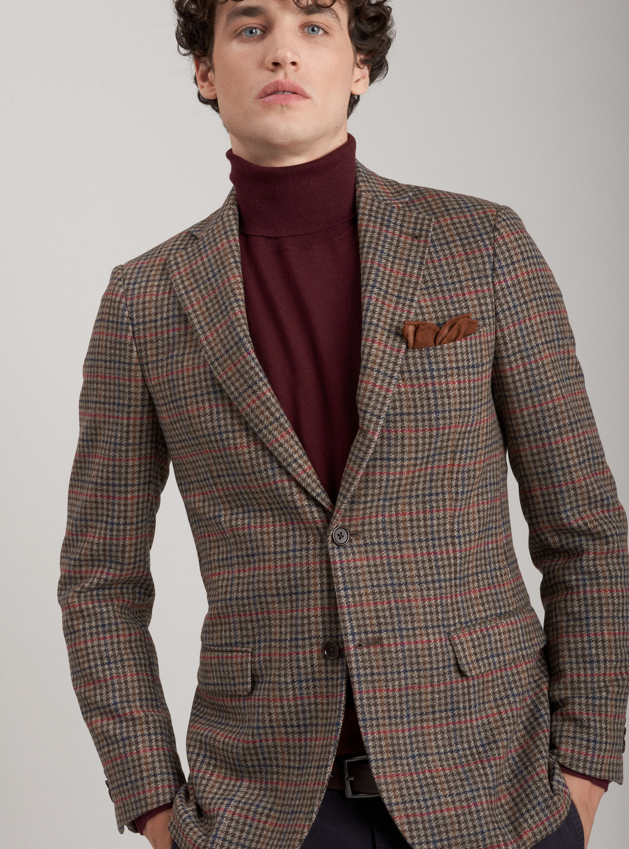 Prince of Wales blazer in wool and cashmere, BROWN