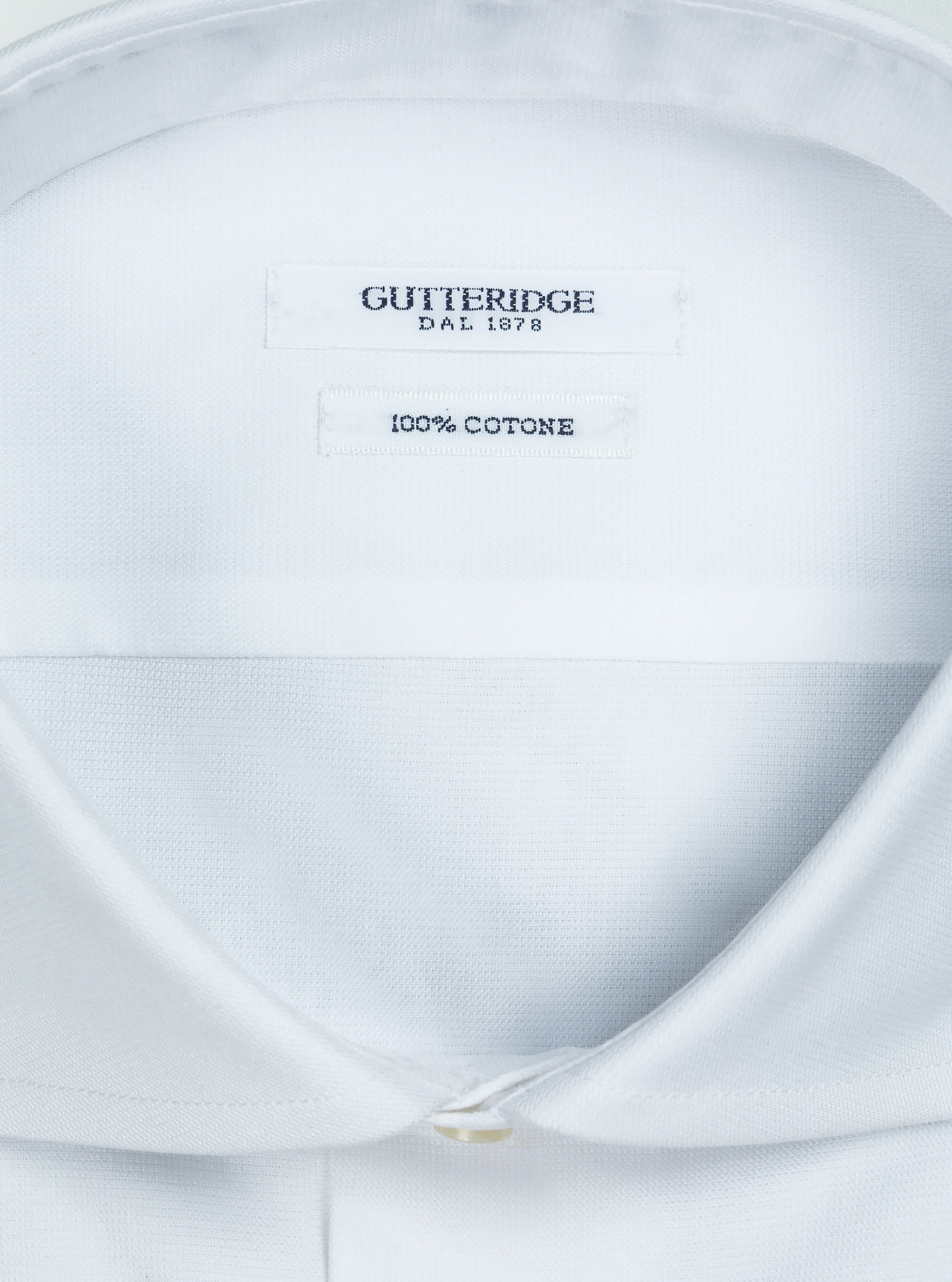 Camicia collo francese in cotone operato, BIANCO