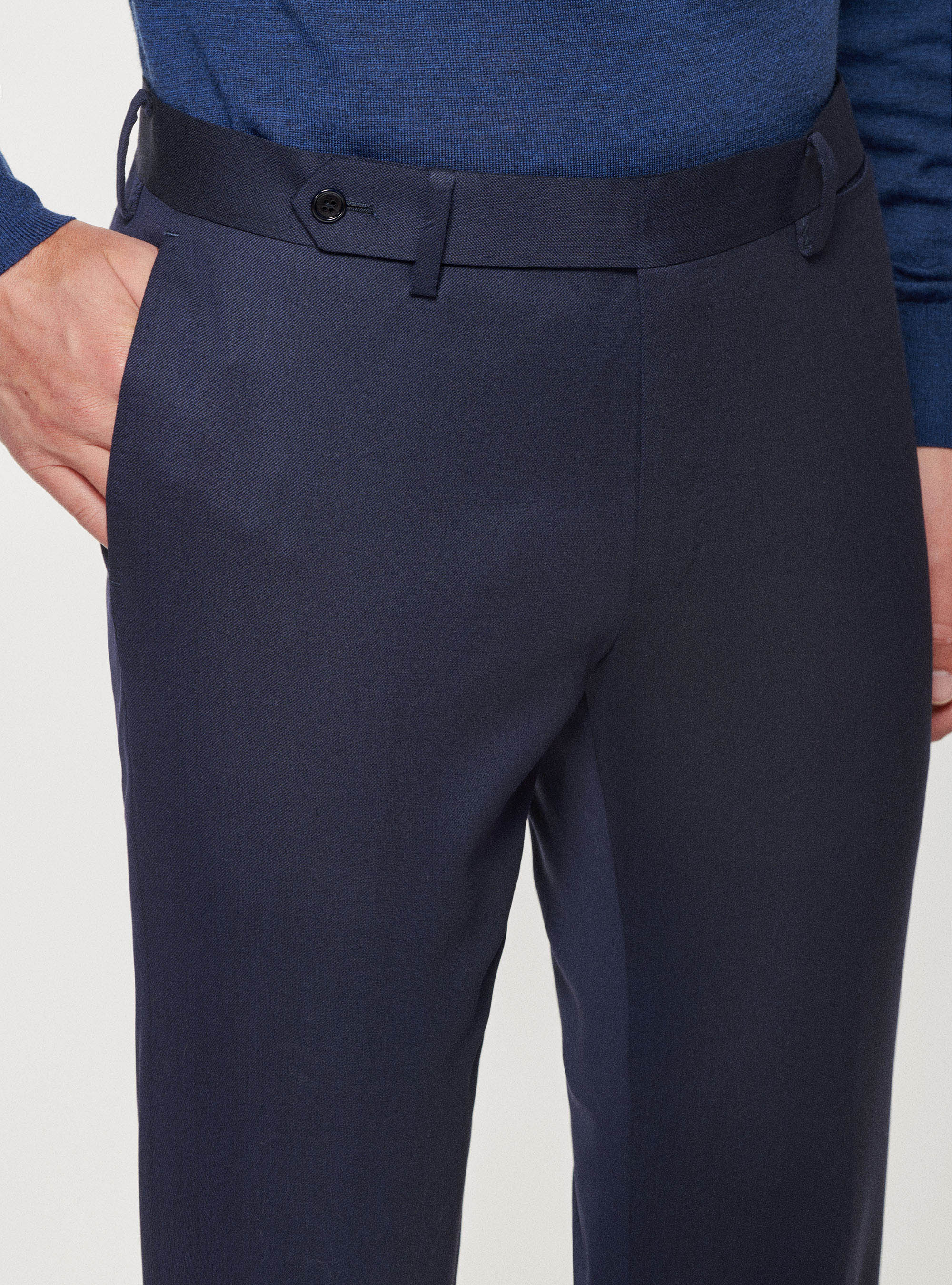 Pantaloni travel in pura lana stretch, BLU NAVY