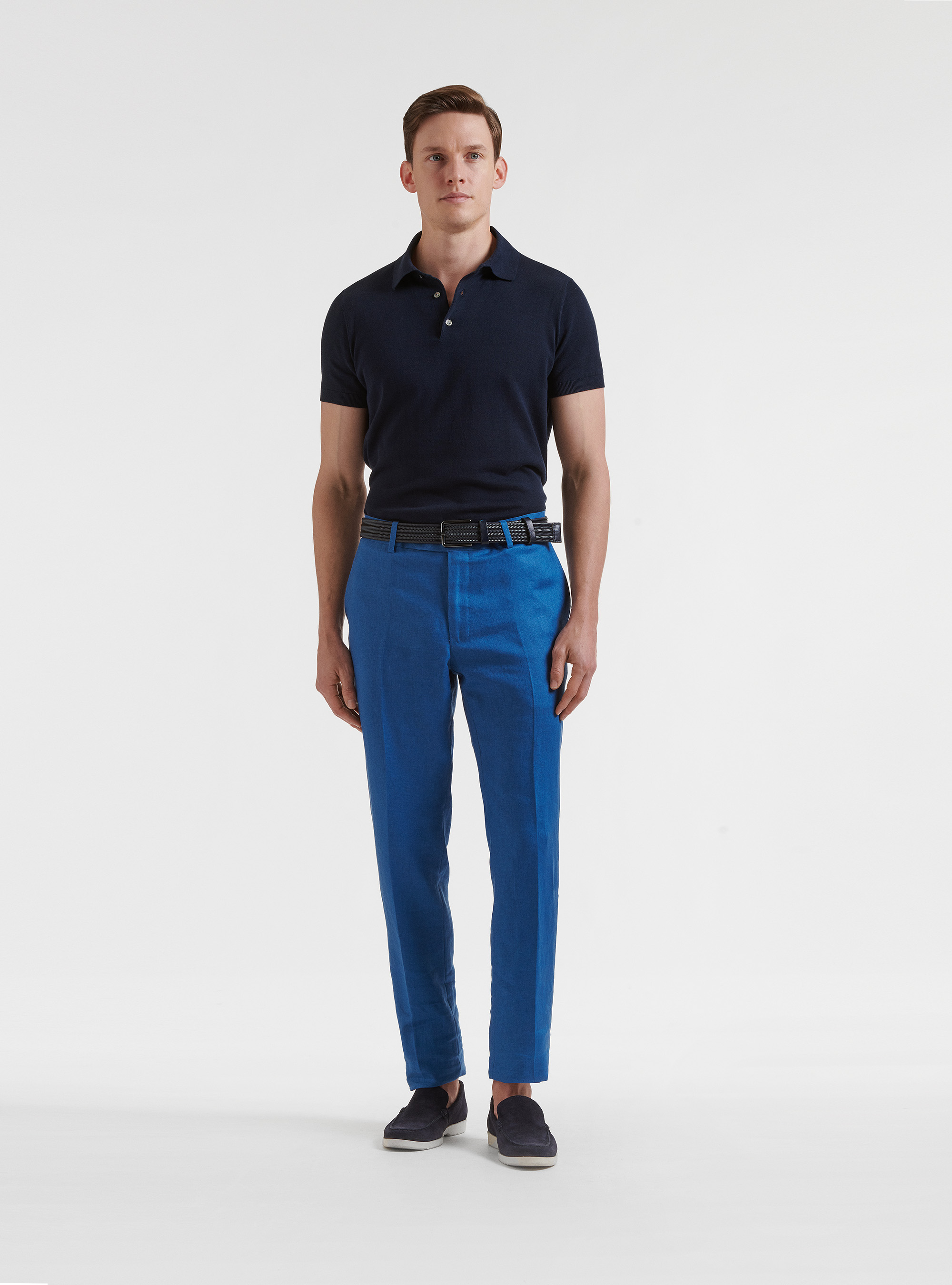 Pantaloni per abito in puro lino, 0226C CERULEO