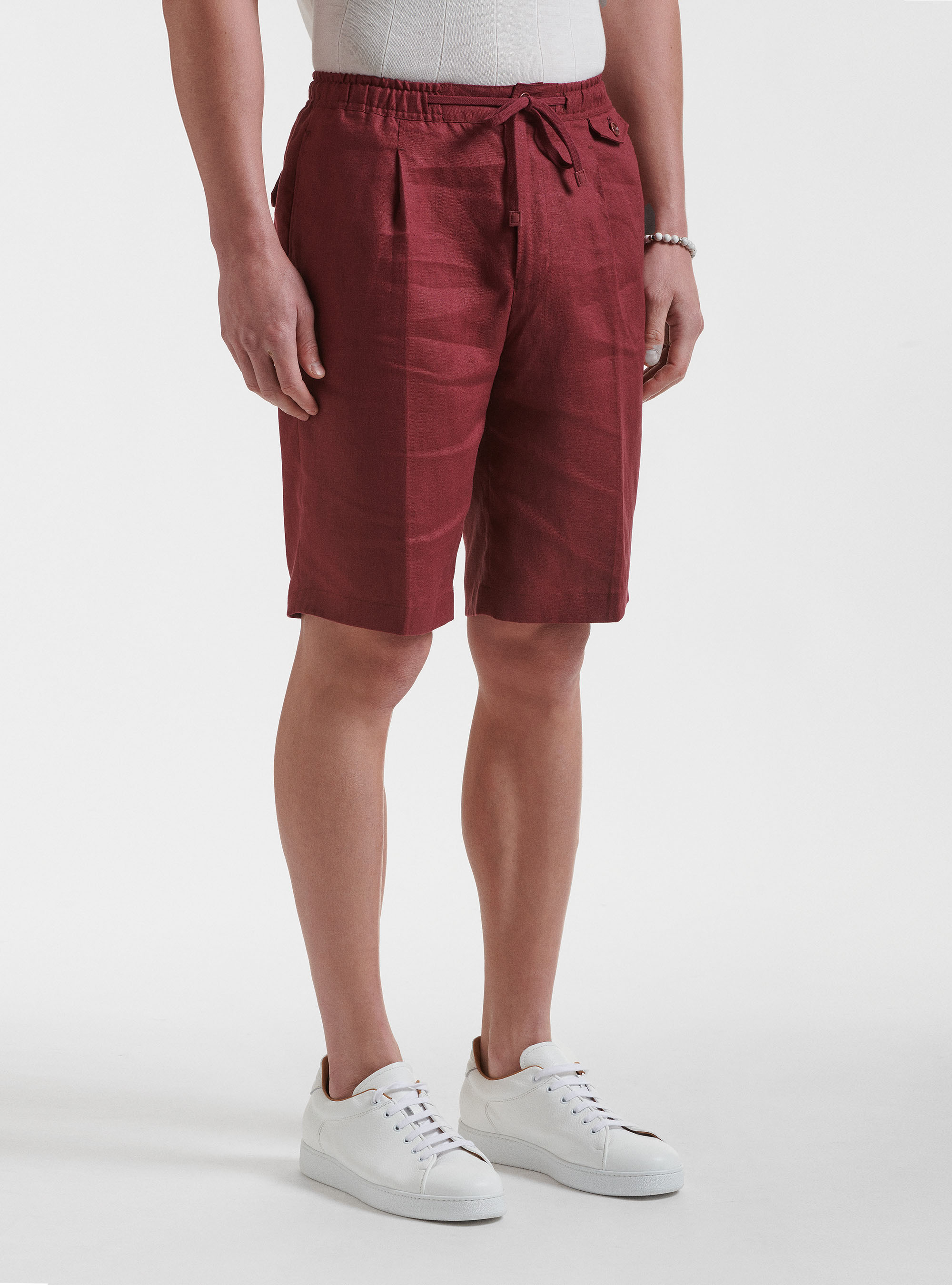 Bermuda tinta unita in puro lino, BORDEAUX