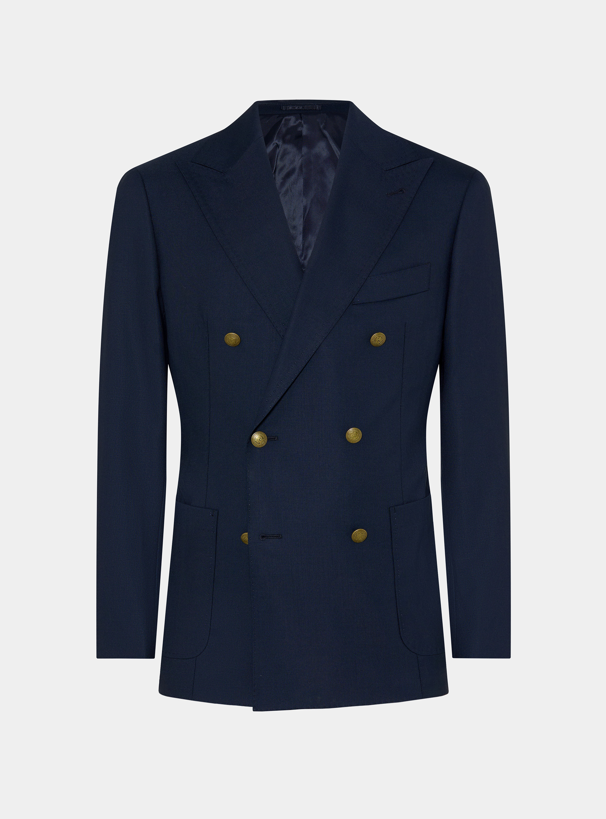 Veste crois&eacute;e en pure laine avec boutons m&eacute;talliques, BLEU