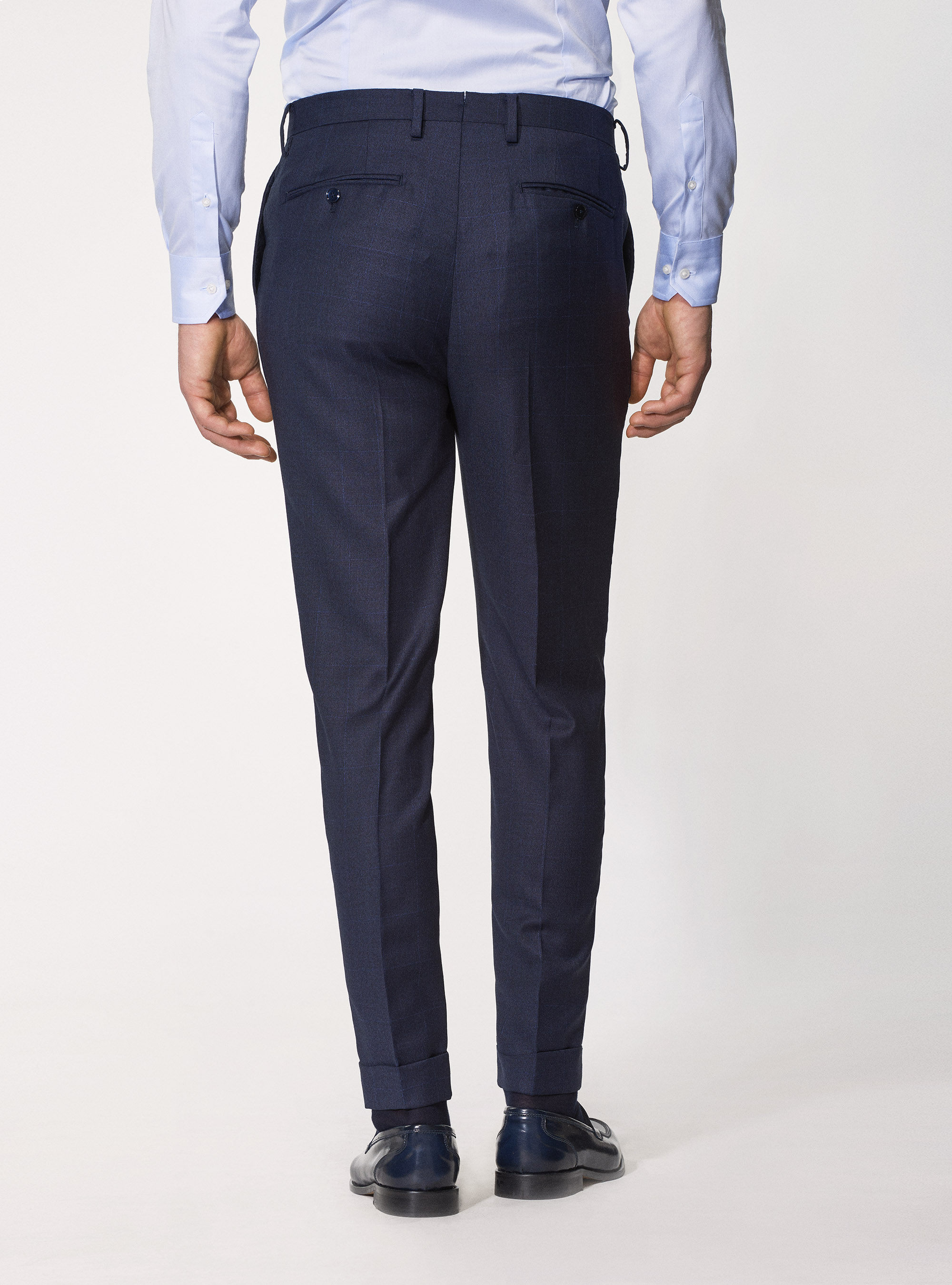 Pantaloni per abito in lana finestrata Vitale Barberis Canonico, BLU NAVY