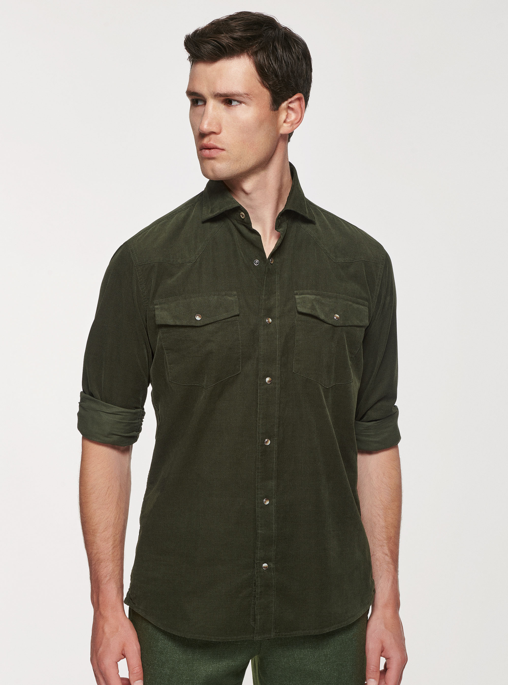 Camicia in velluto con tasche, MILITARE 0609C