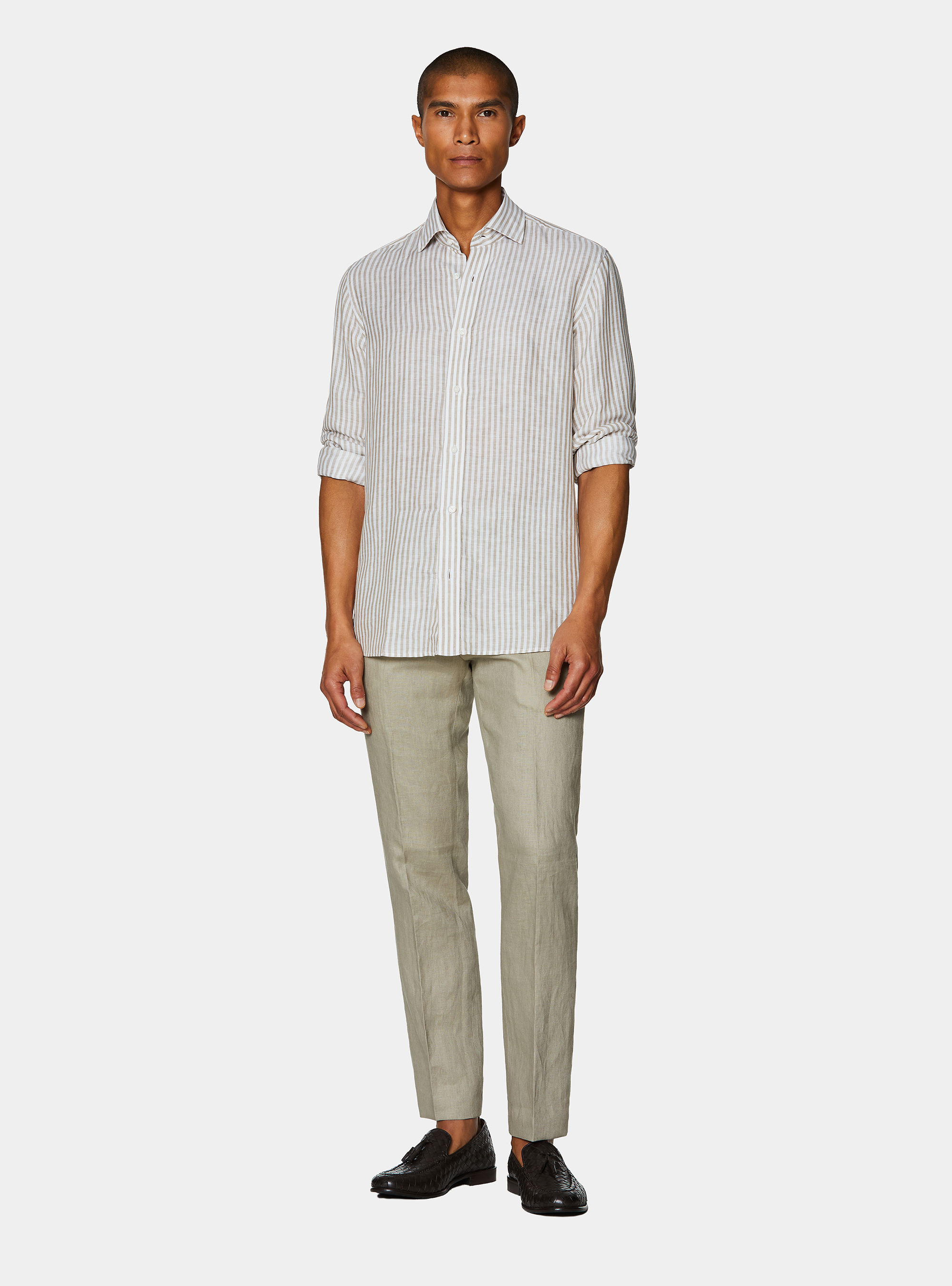 Camisa de rayas en mezcla de lino, ARENA