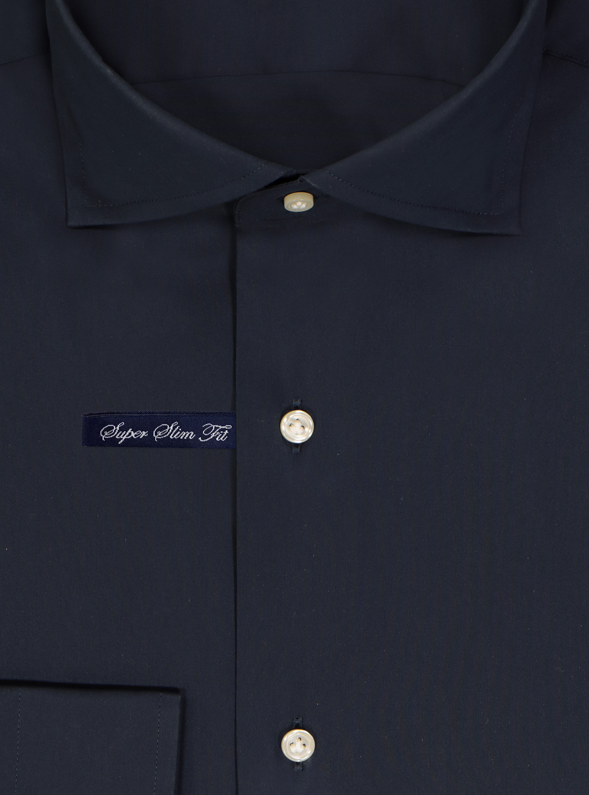 Camicia collo semiaperto in popeline stretch, BLU NAVY