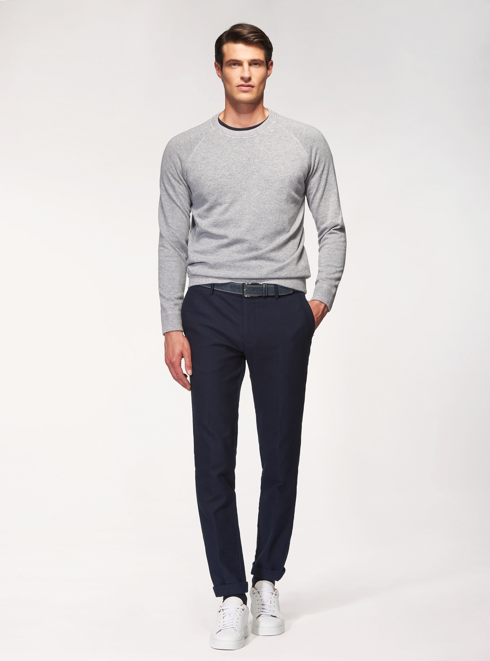 Maglia stile felpa in lana lambswool e cashmere, GRIGIO MELANGE 0151C