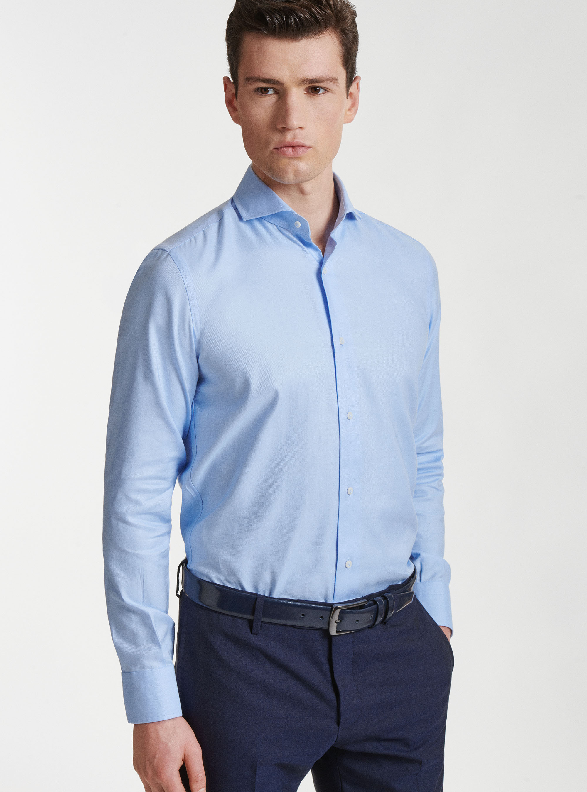 Oxford cotton French collar shirt, LIGHT BLUE