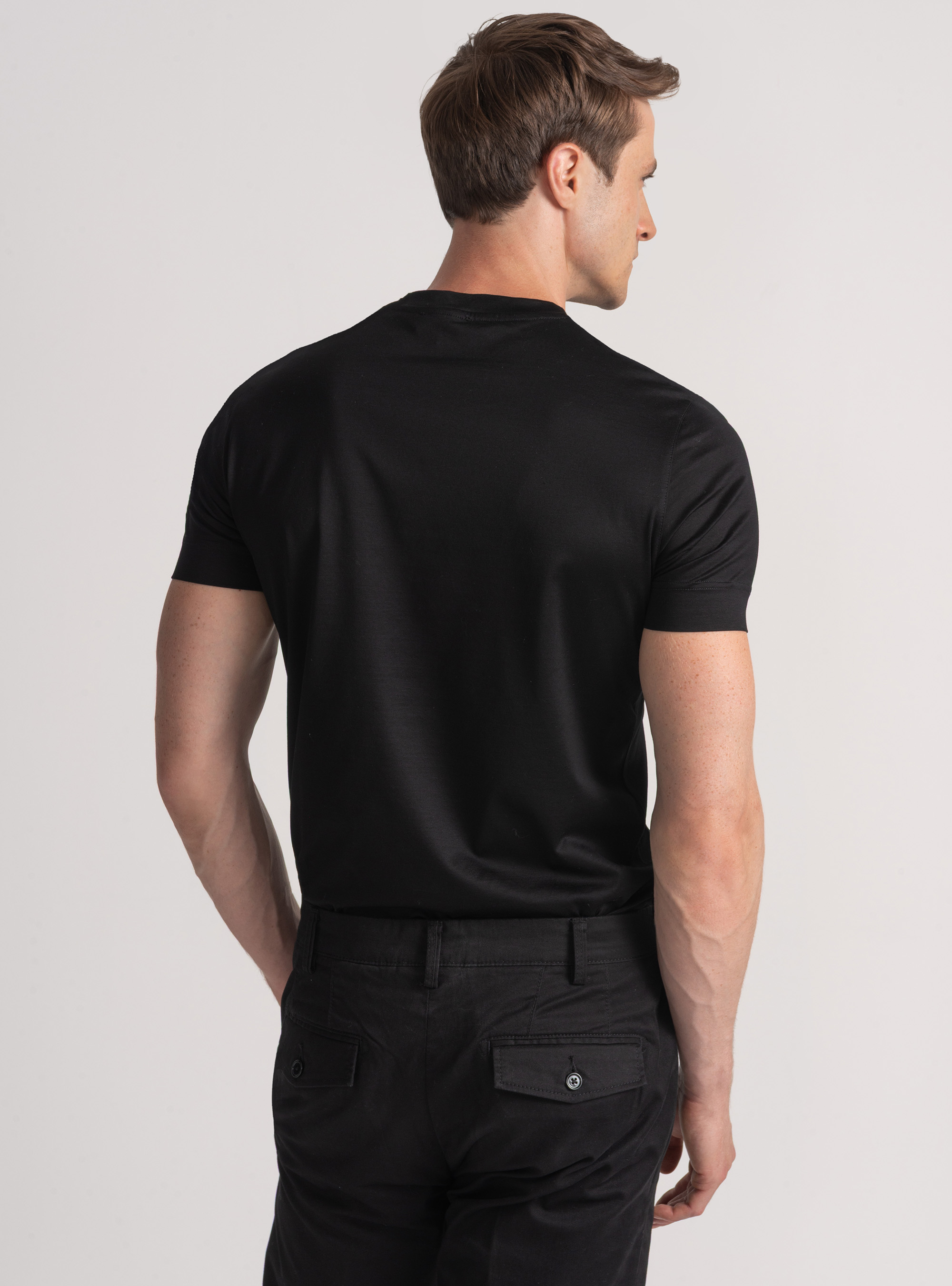 T-shirt manica corta in cotone filo di scozia, NERO