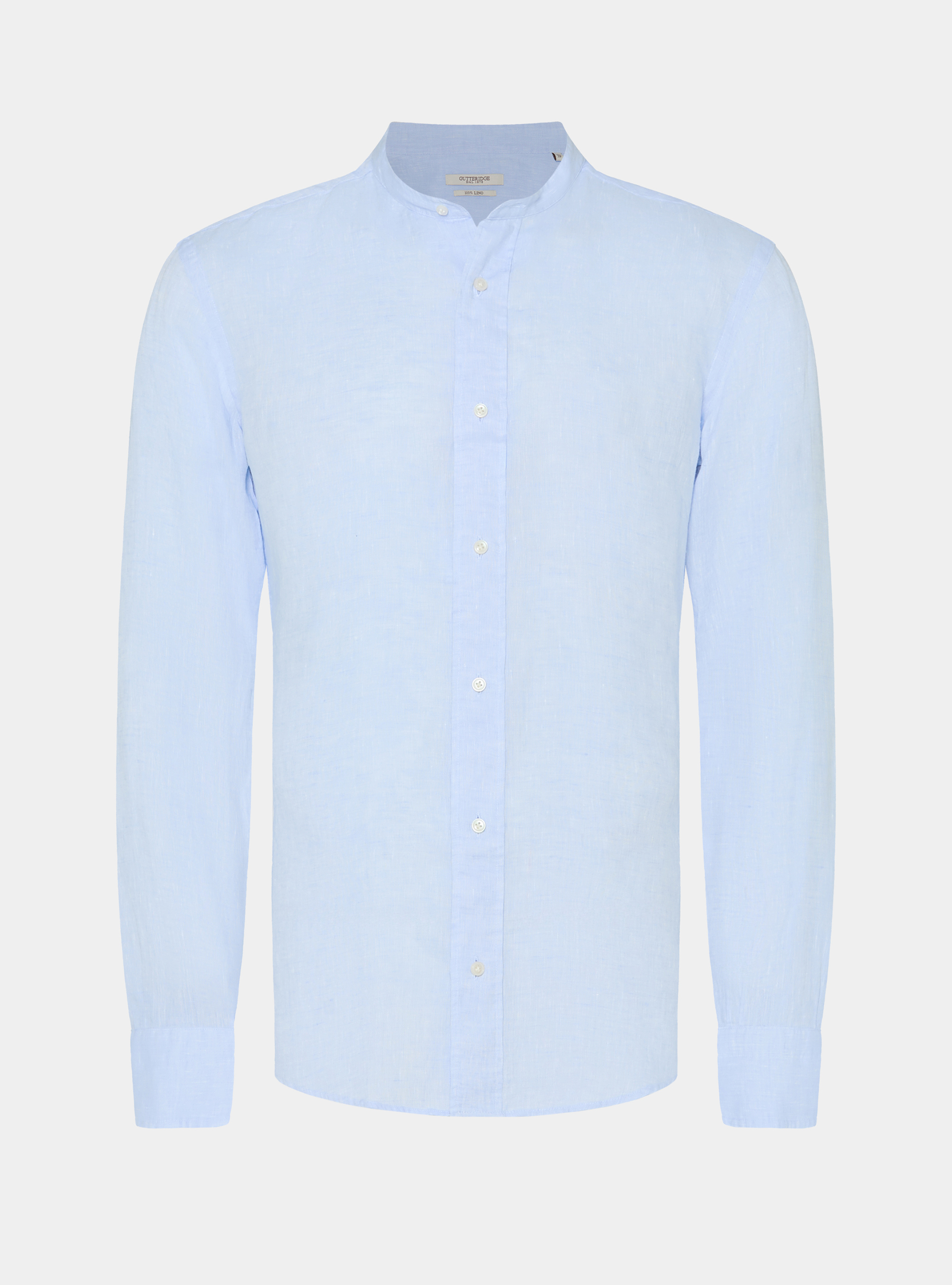 Camicia coreana in puro lino, AZZURRO
