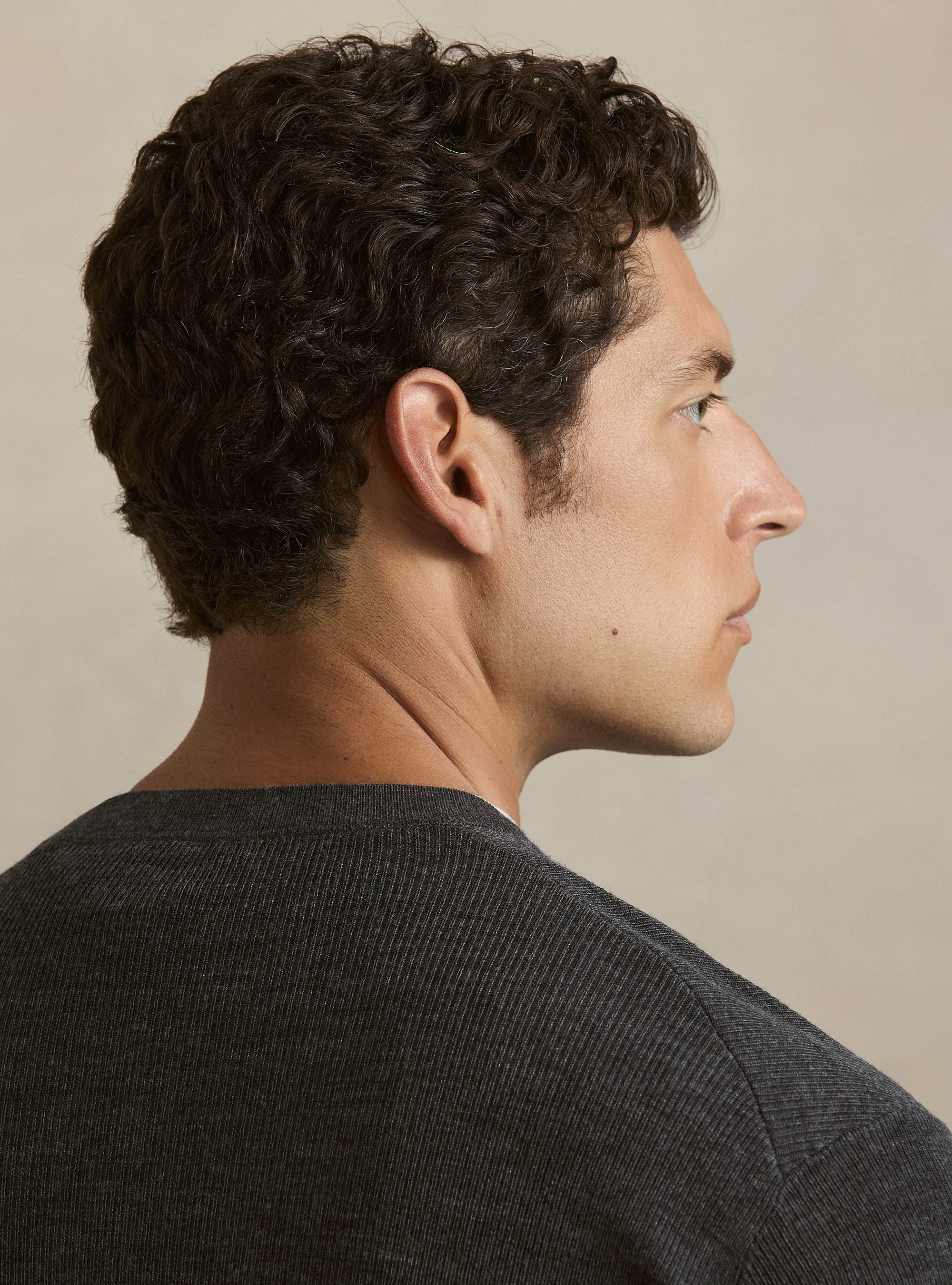 Ribbed wool Henley shirt, ASPHALT GREY