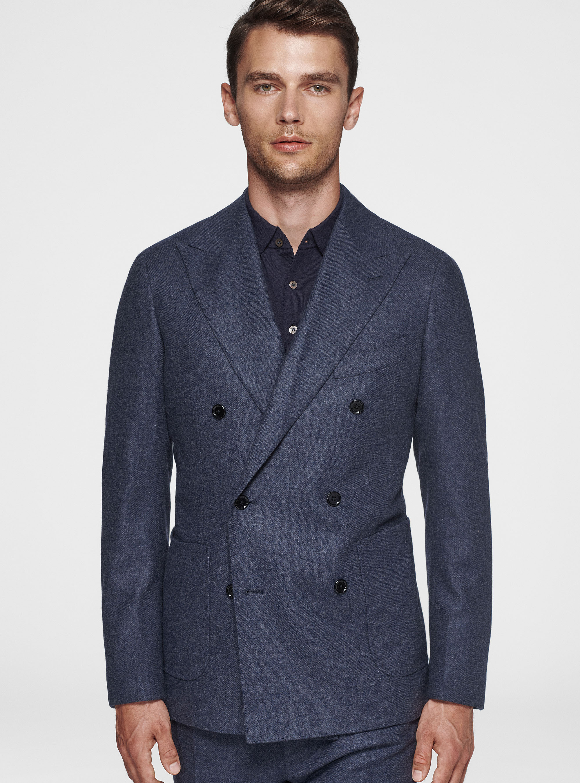 Giacca doppiopetto in flanella Duemilagori, INCHIOSTRO