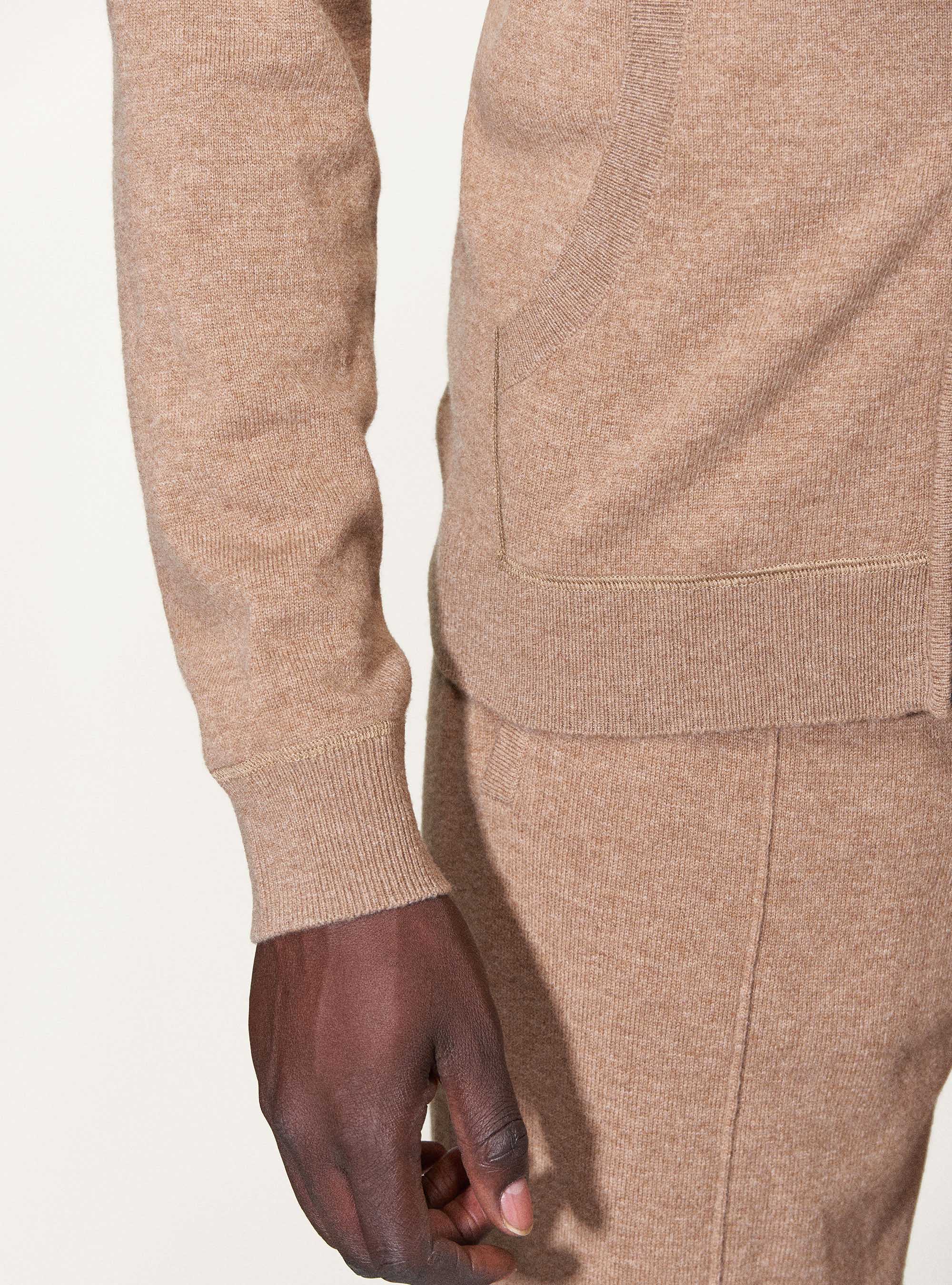 Full-zip hooded sweater in cashmere wool, ECRU