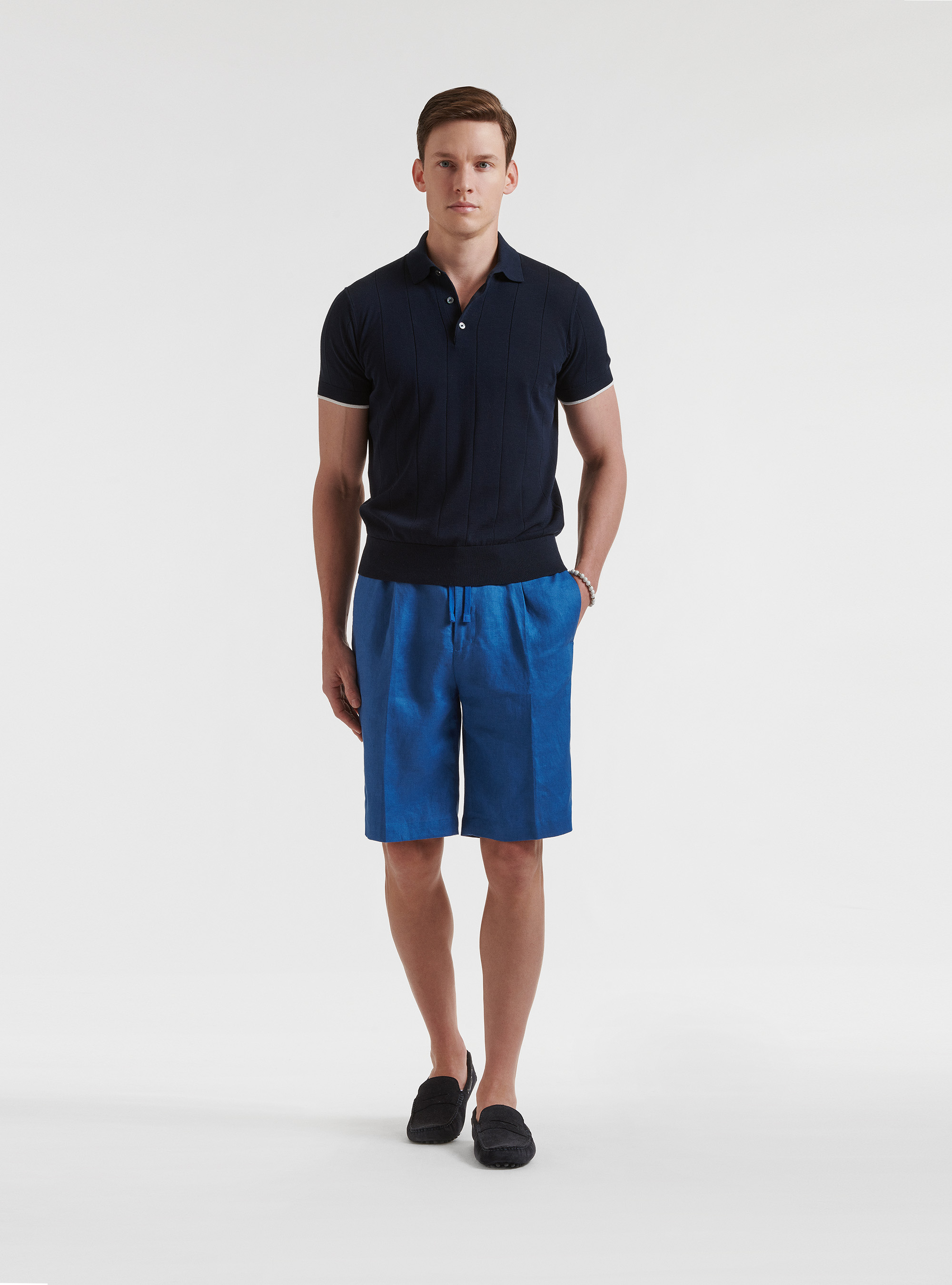 Bermuda tinta unita in puro lino, 0226C CERULEO