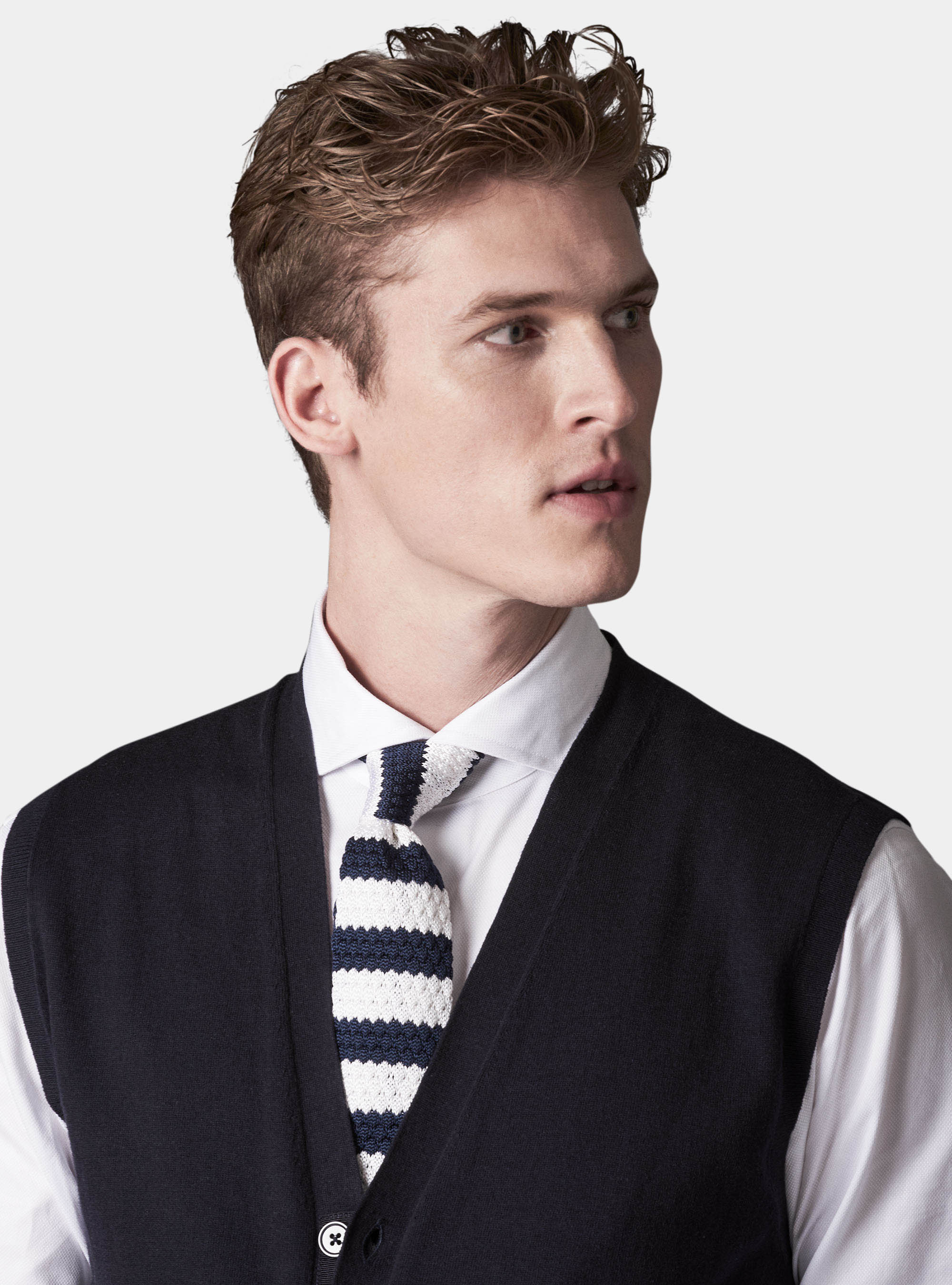 Gilet in maglia in cotone e lino, BLU NAVY