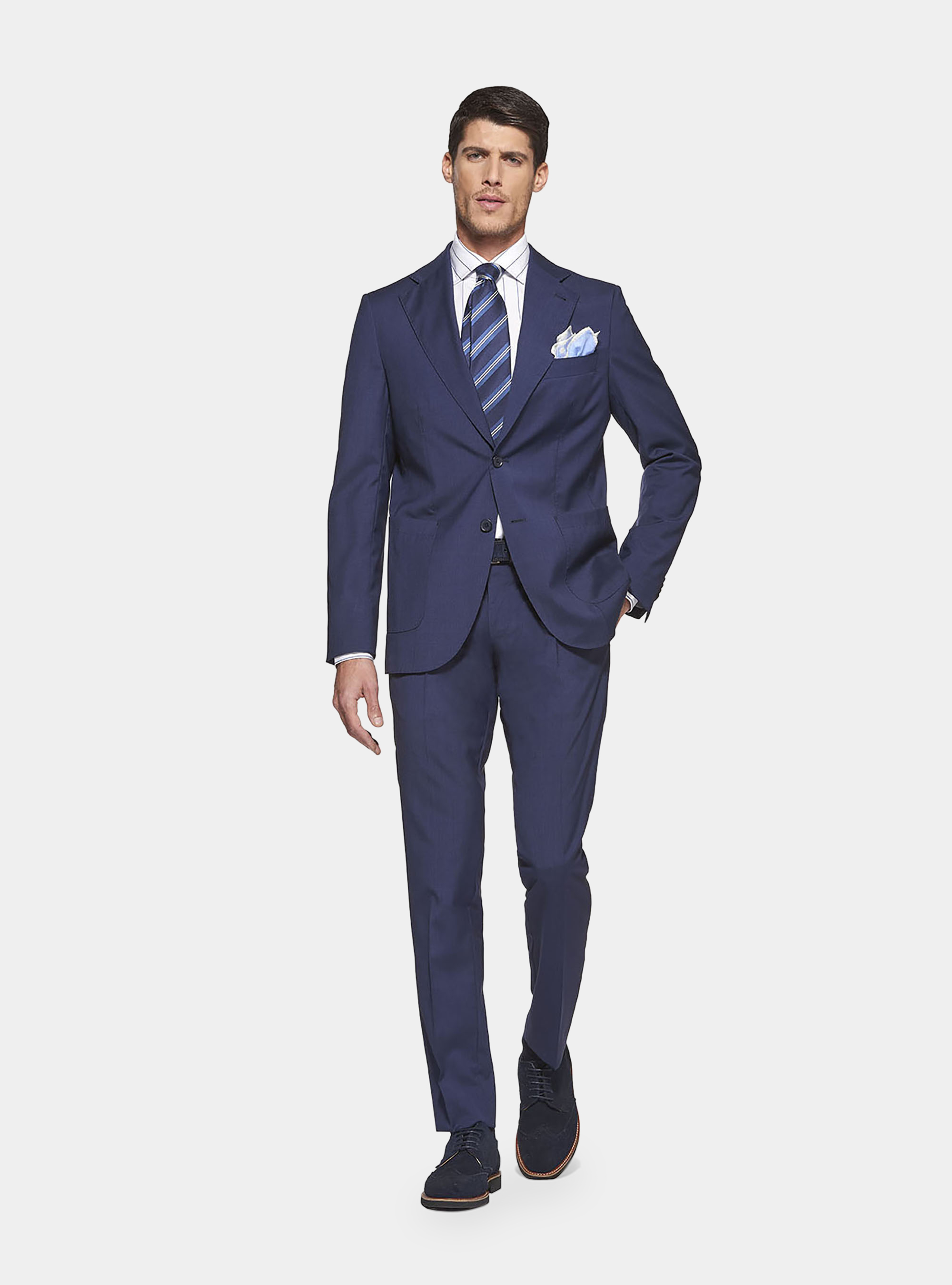 Pantaloni per abito in lana stretch, BLU
