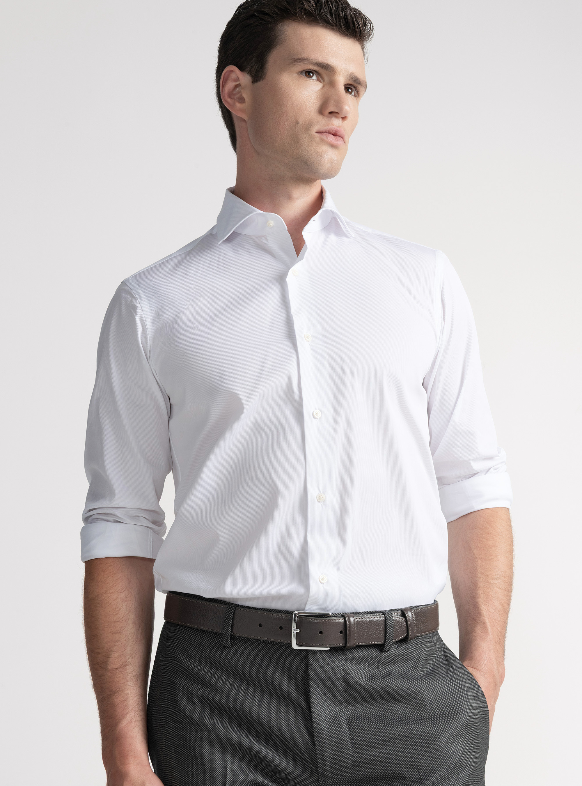 Camisa de piqué de algodón elástico, BLANCO