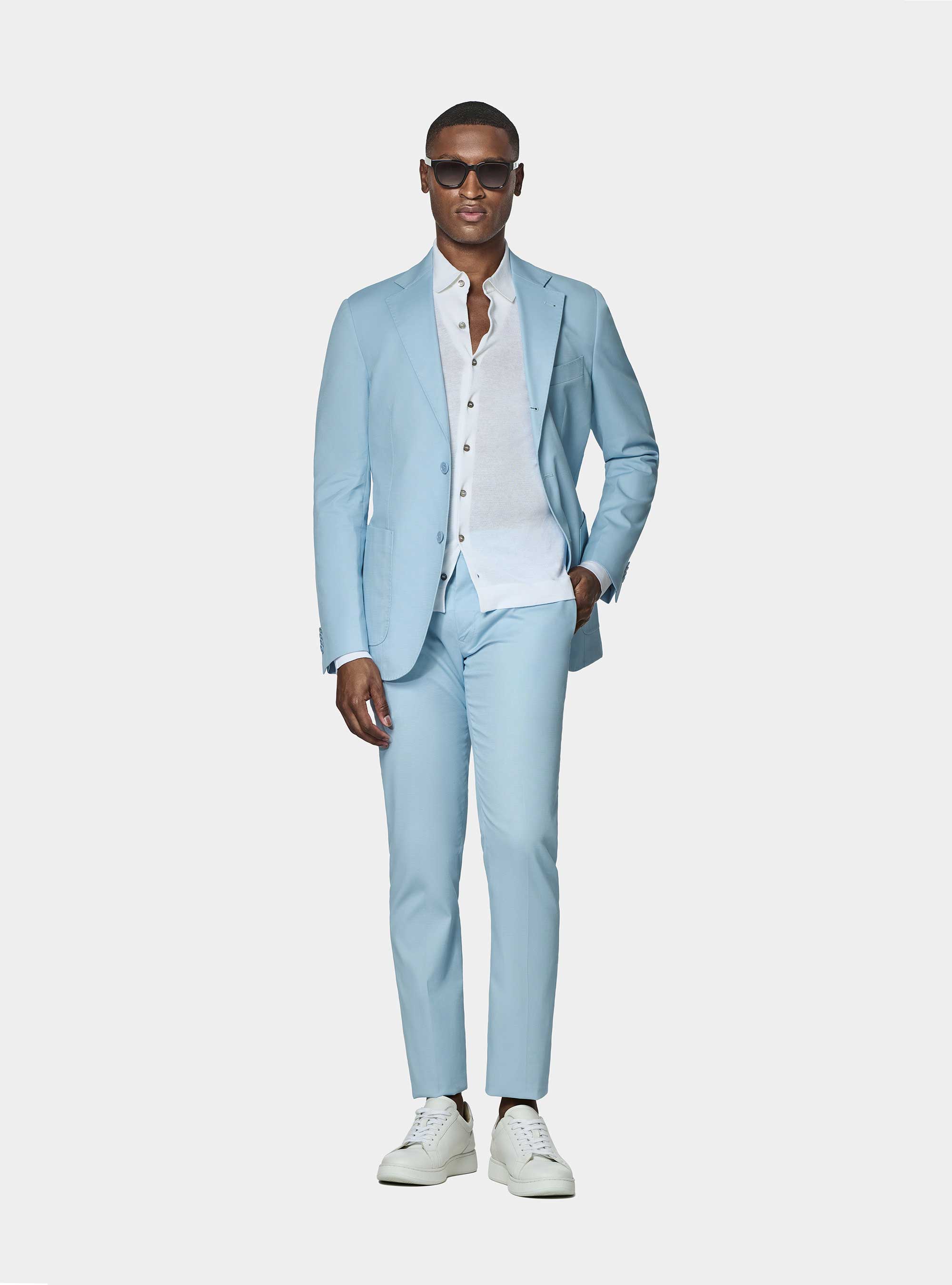 Abito azzurro in puro cotone armaturato, 