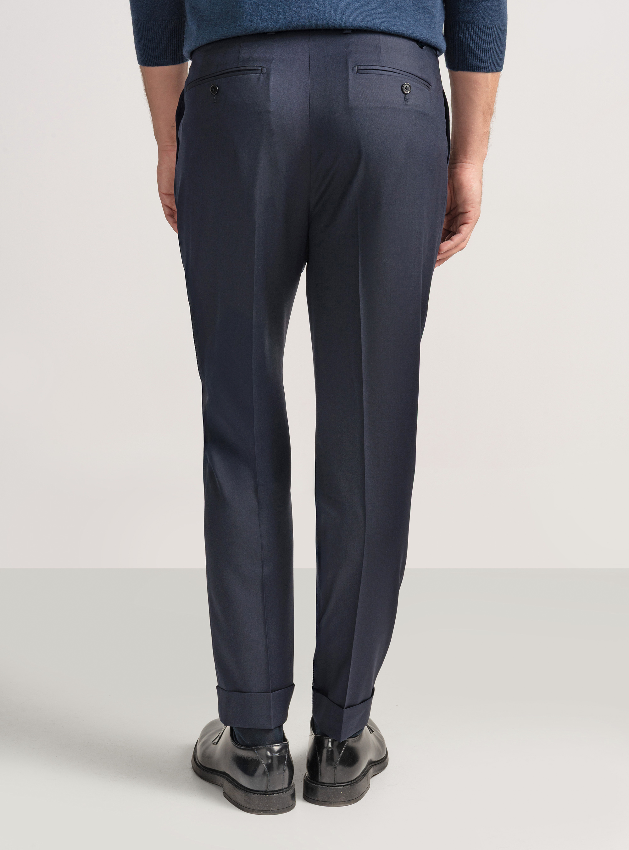 Pantalones con pinzas para traje cruzado en lana Reda superfina 110's, AZUL MARINO