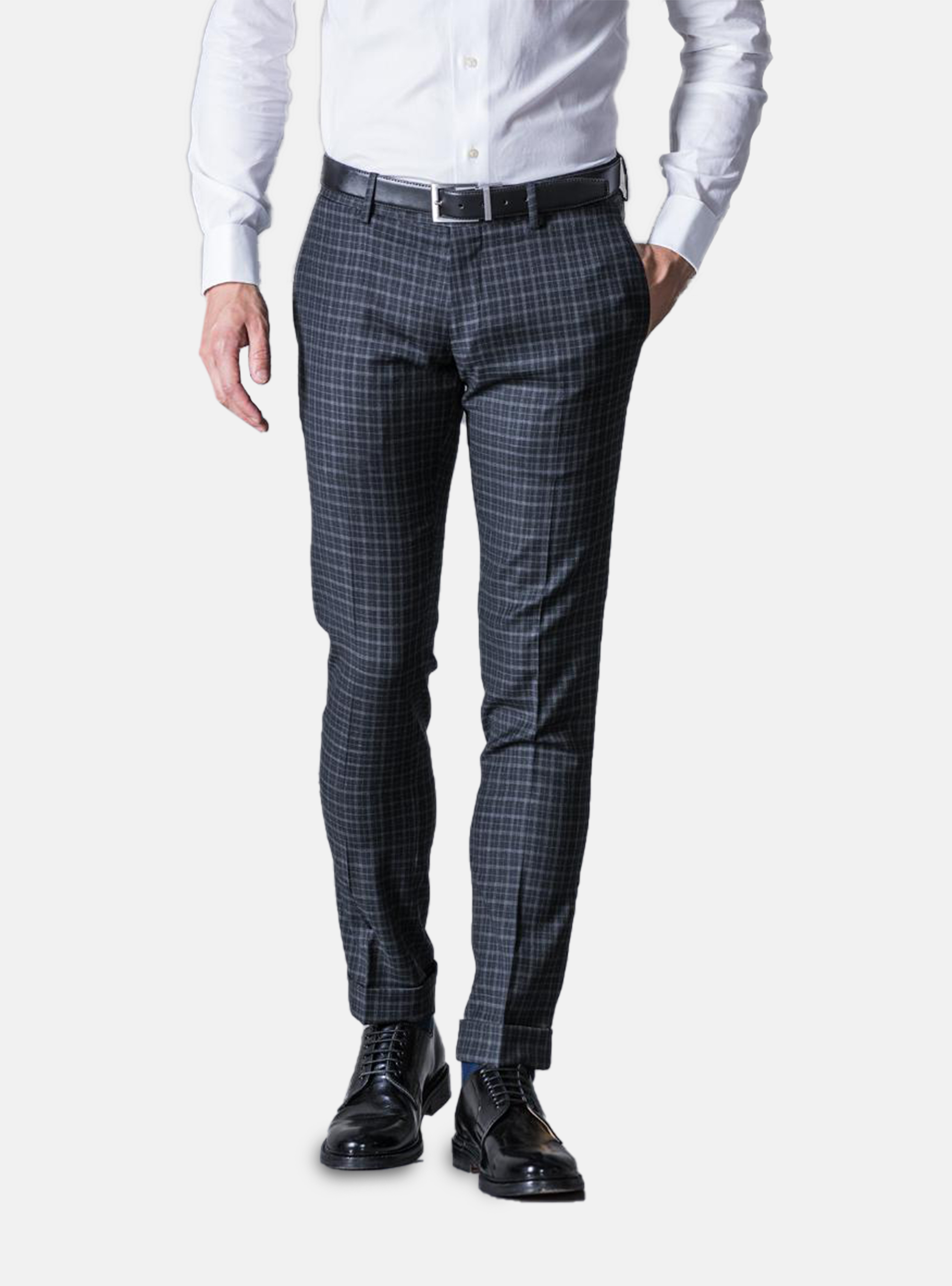 WOOL SLIM FIT TROUSERS WITH PLEATS, ASPHALT GREY
