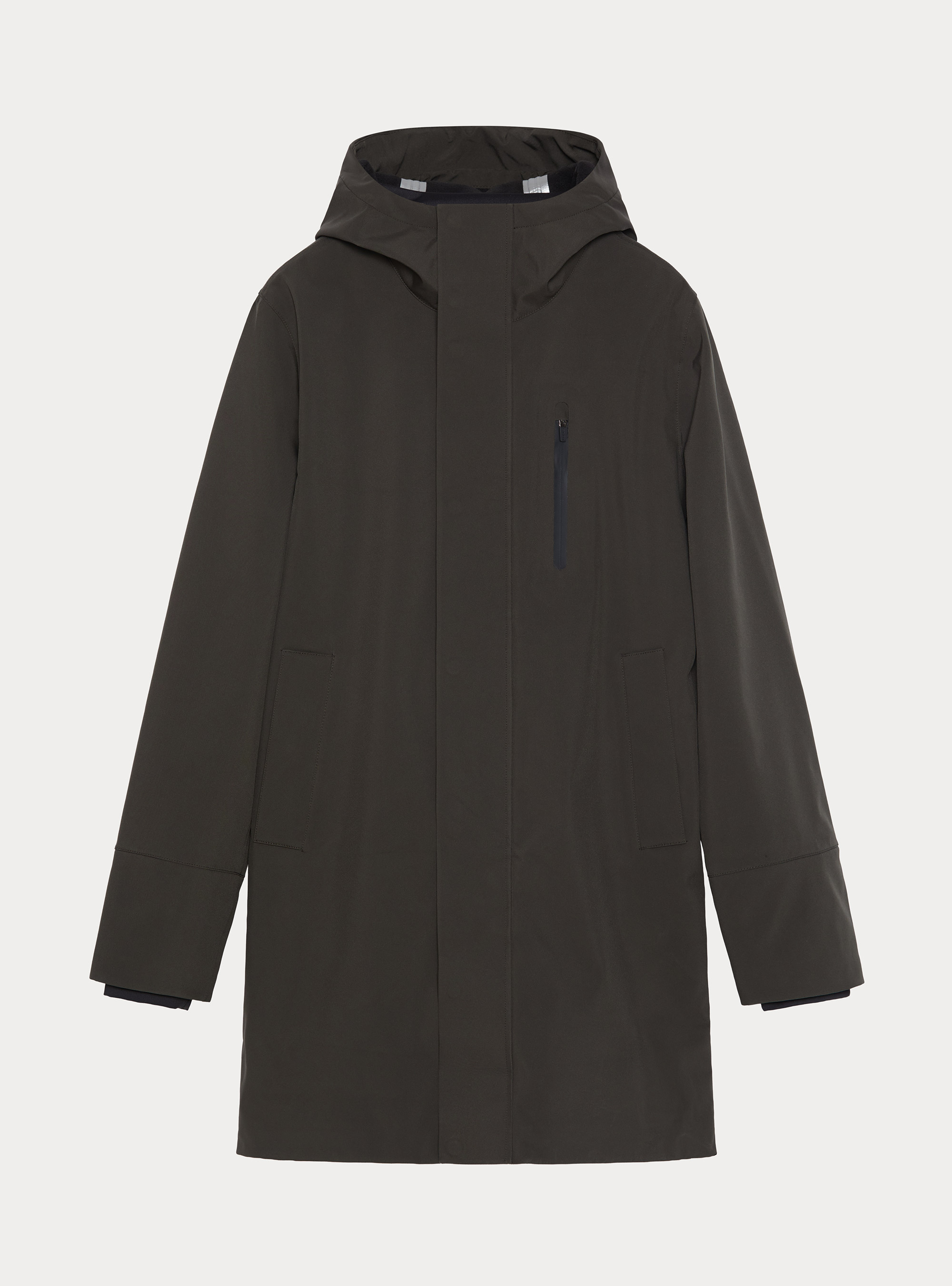 Long technical jacket with a hood, GREEN